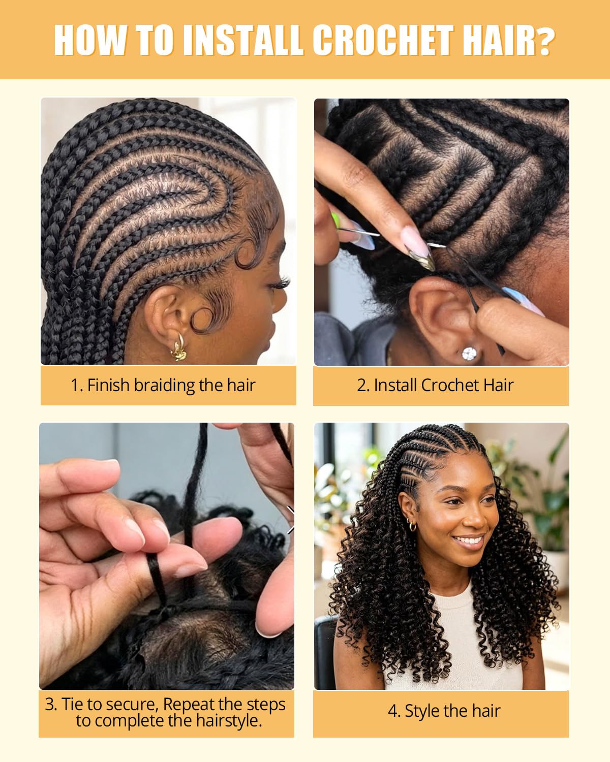 ISHOW Burmese Curly Crochet Human Hair 110g 80 Strands 18 Inch Miracle Style Knots Hair Pre‑Looped Natural Black Real Feather Crochet Hair Bundles for Black Women Soft Curly Pre‑Stretched 1B
