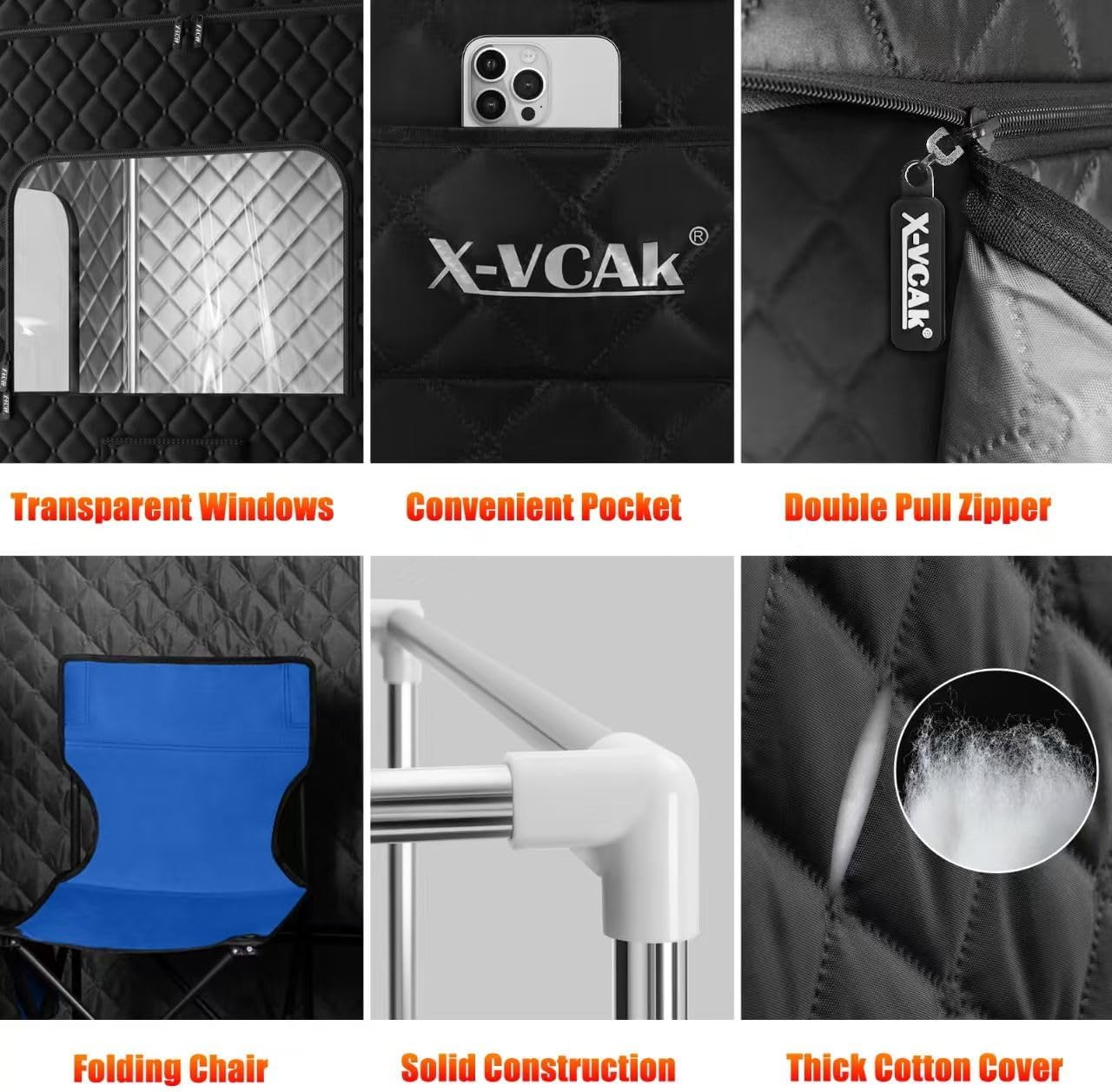 X-Vcak Upgraded 2 Person Sauna. Portable Sauna with 5 Layer Waterproof. Portable Steam Sauna Tent with 2 Steamers. 2 Folding Chair. 71x 49x 36