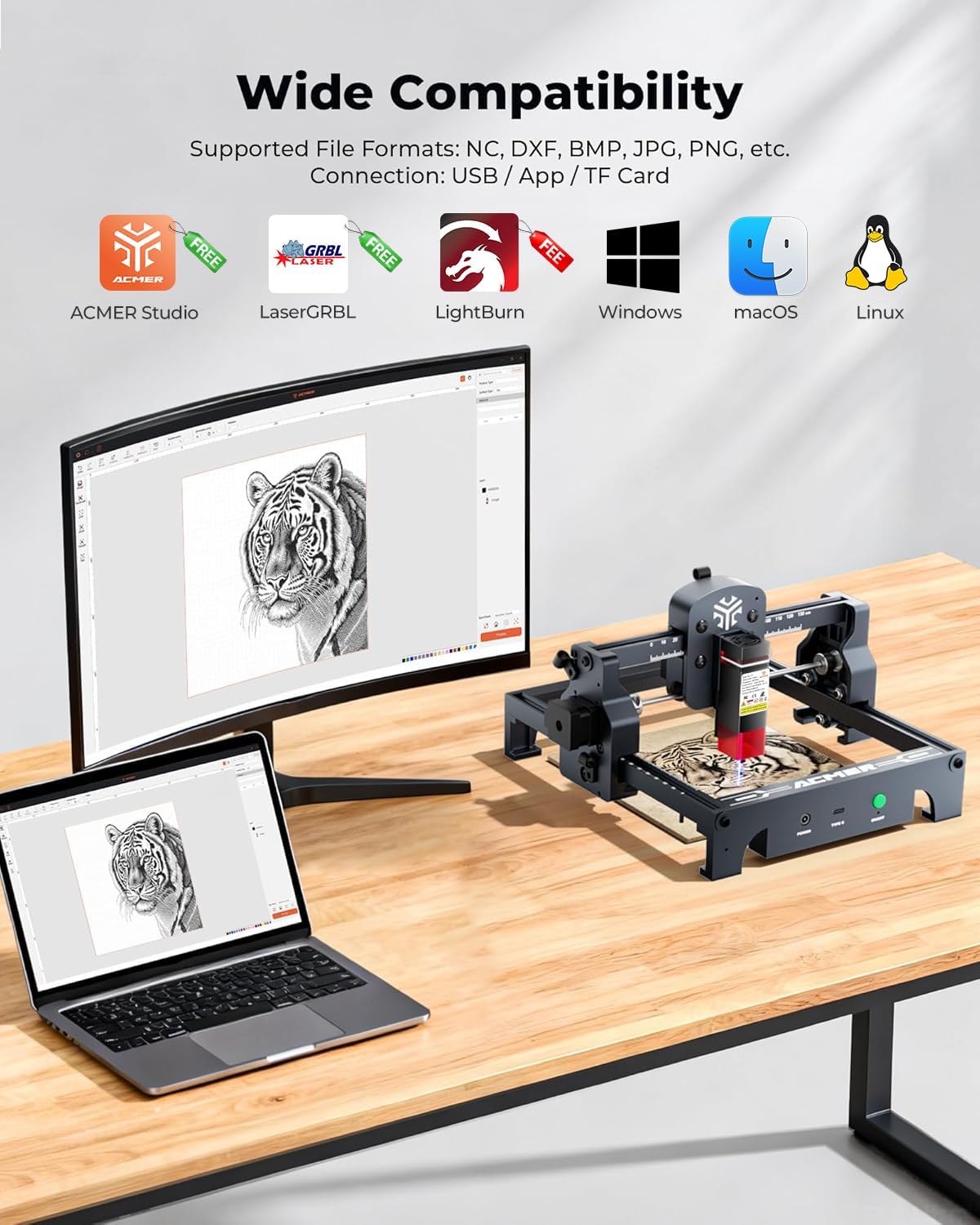 ACMER S1 Laser Engraver 3500mW. Compact Desktop Engraving & Cutting Machine for DIY Crafts. Small Business & Makers. 130x130mm Work Area. 0.04mm Detail Engraving for Wood. Acrylic