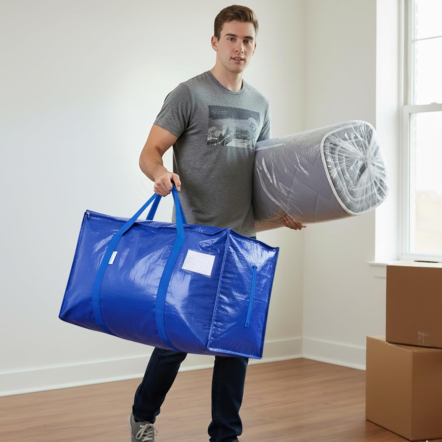 TICONN 16 Pack Extra Large Moving Bags Heavy Duty with Zippers & Carrying Handles. Durable Storage Bags Moving Boxes for Closet Organizers and Storage (16 Pack. Blue)