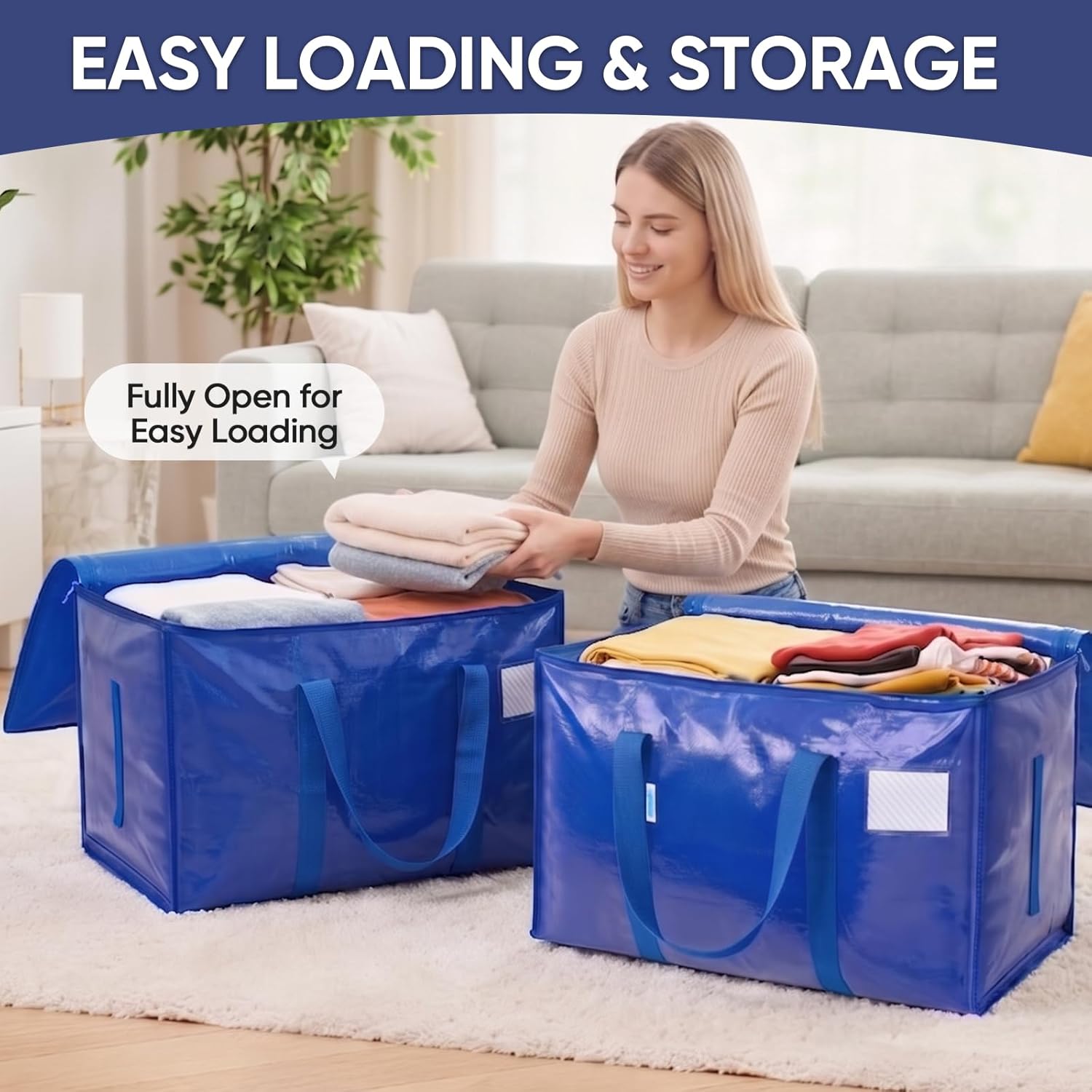 TICONN 16 Pack Extra Large Moving Bags Heavy Duty with Zippers & Carrying Handles. Durable Storage Bags Moving Boxes for Closet Organizers and Storage (16 Pack. Blue)