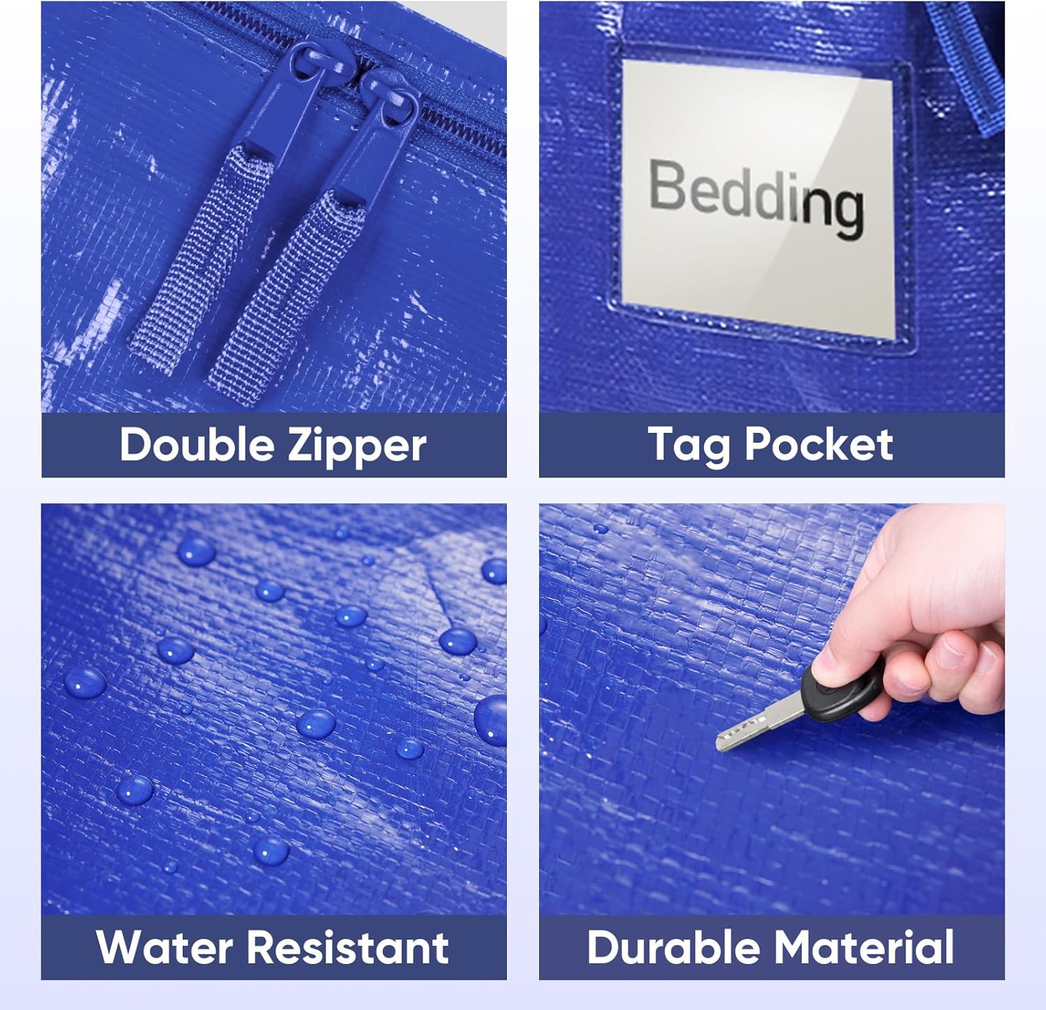 TICONN 16 Pack Extra Large Moving Bags Heavy Duty with Zippers & Carrying Handles. Durable Storage Bags Moving Boxes for Closet Organizers and Storage (16 Pack. Blue)