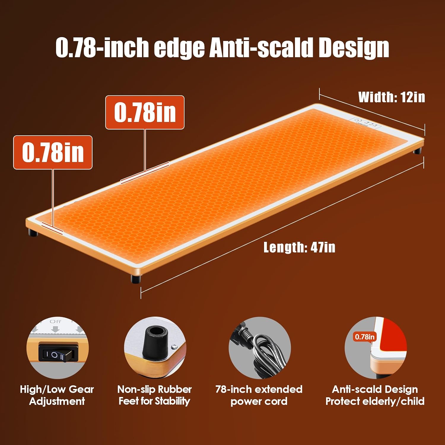 Electric Warming Tray(Extra Long 47x12).Food Warmer for Parties Buffet.Family Gatherings.Adjustable Temp (158°F-291°F).Chafing Dishes for Buffets.Keep Food Warm 25 Hours.Tempered Glass Warming Mat