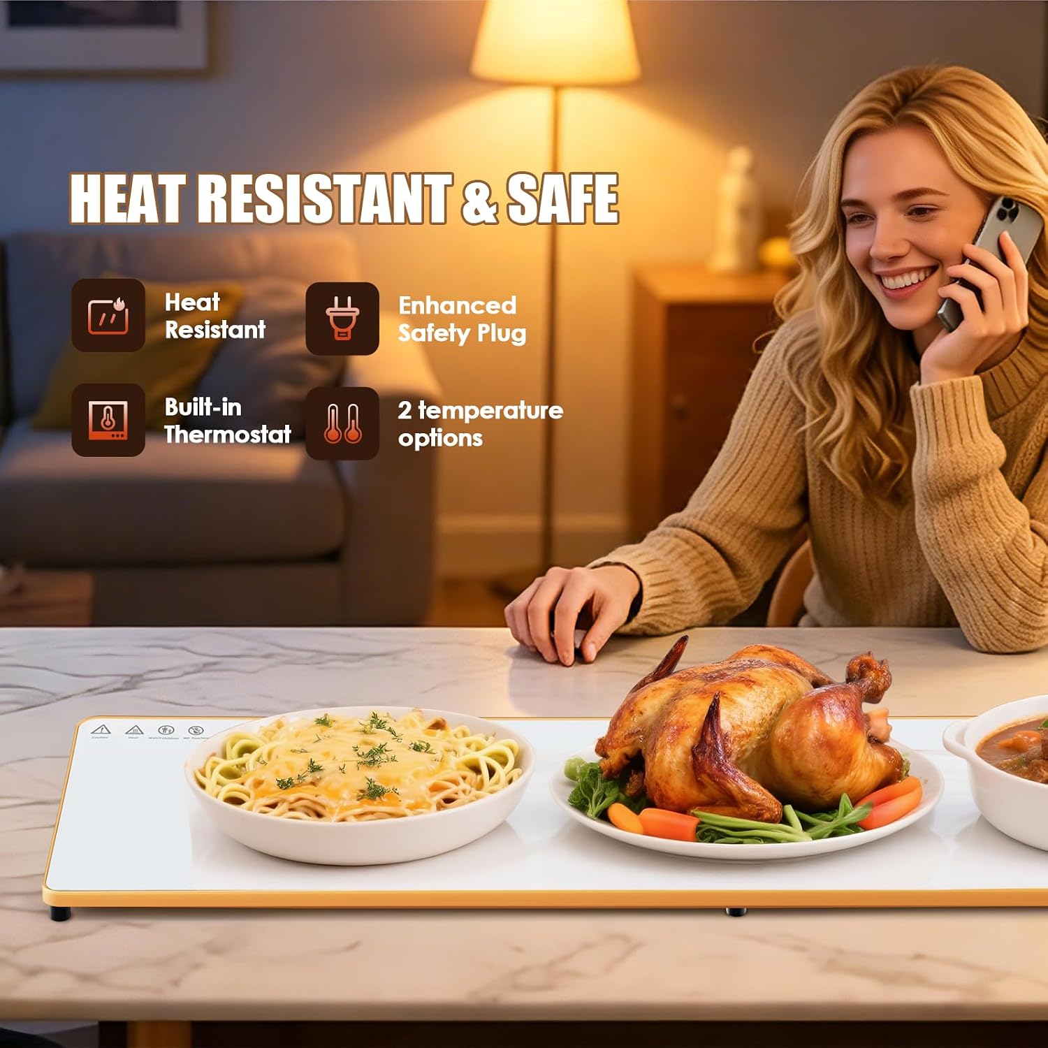 Electric Warming Tray(Extra Long 47x12).Food Warmer for Parties Buffet.Family Gatherings.Adjustable Temp (158°F-291°F).Chafing Dishes for Buffets.Keep Food Warm 25 Hours.Tempered Glass Warming Mat