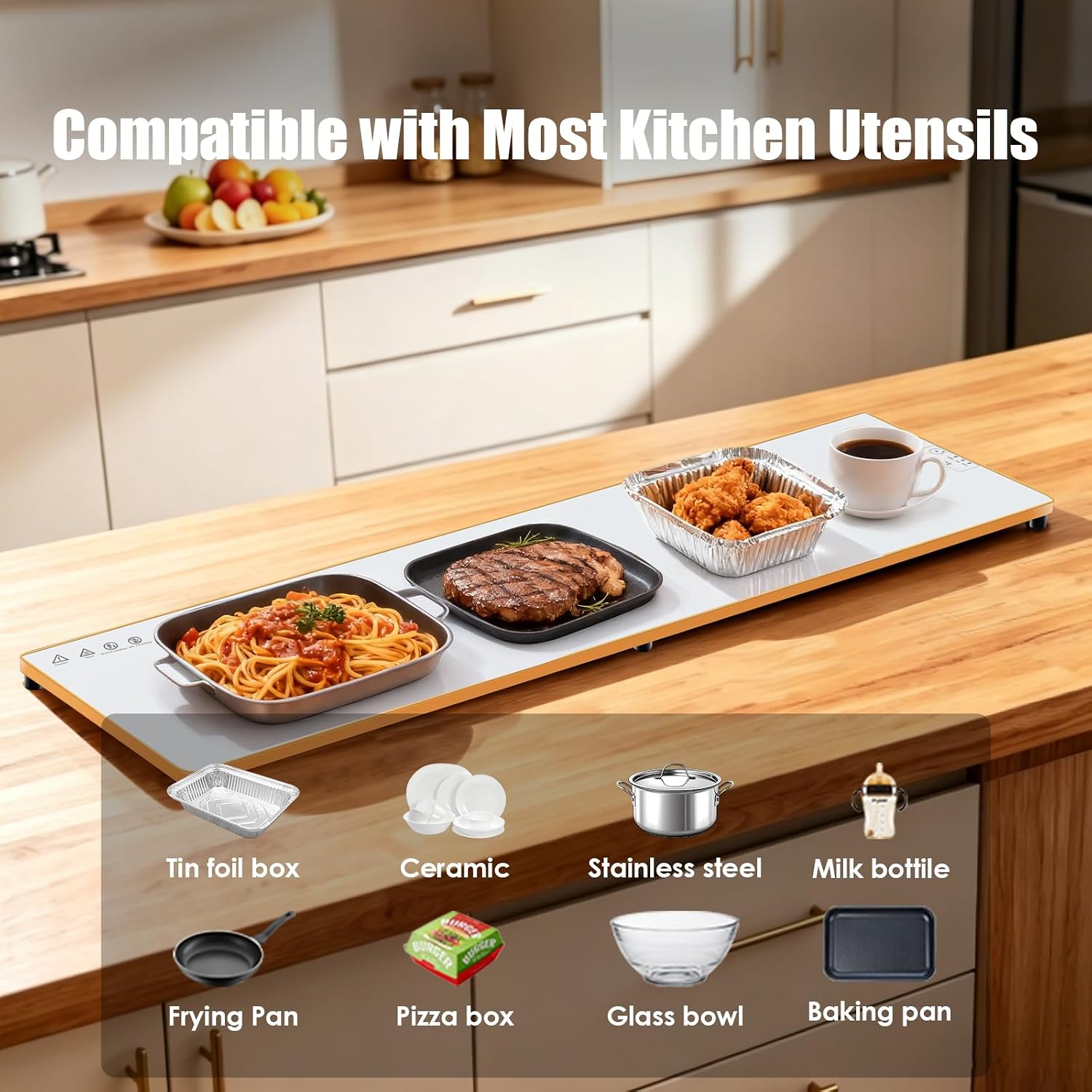 Electric Warming Tray(Extra Long 47x12).Food Warmer for Parties Buffet.Family Gatherings.Adjustable Temp (158°F-291°F).Chafing Dishes for Buffets.Keep Food Warm 25 Hours.Tempered Glass Warming Mat