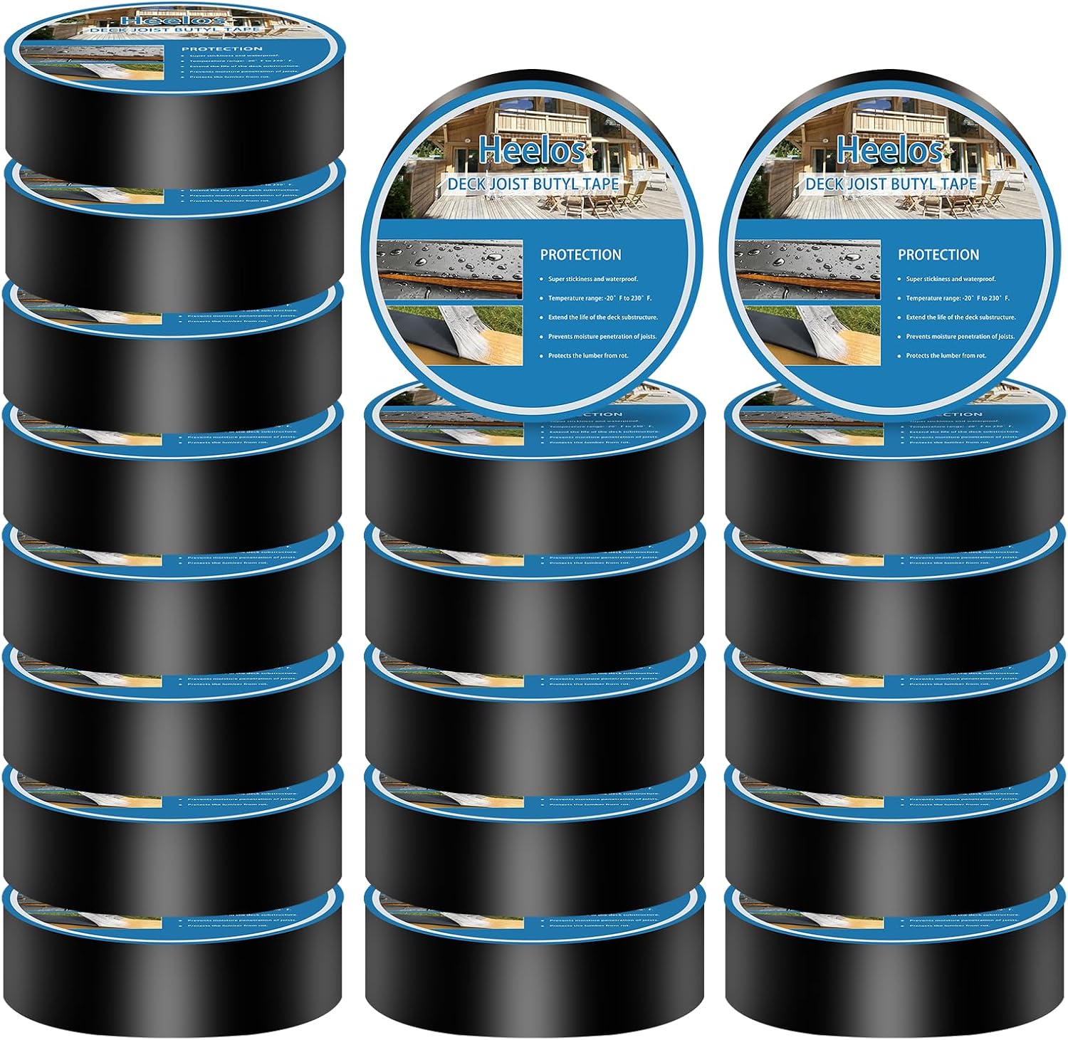 Heelos Joist Tape for Decking 1-5/8''×50'.20 Pack Weather-Resistant Butyl Deck Joist Tape.Waterproof Joist Decking Tape for Flashing Deck Joists and Beams Building Joists. Black