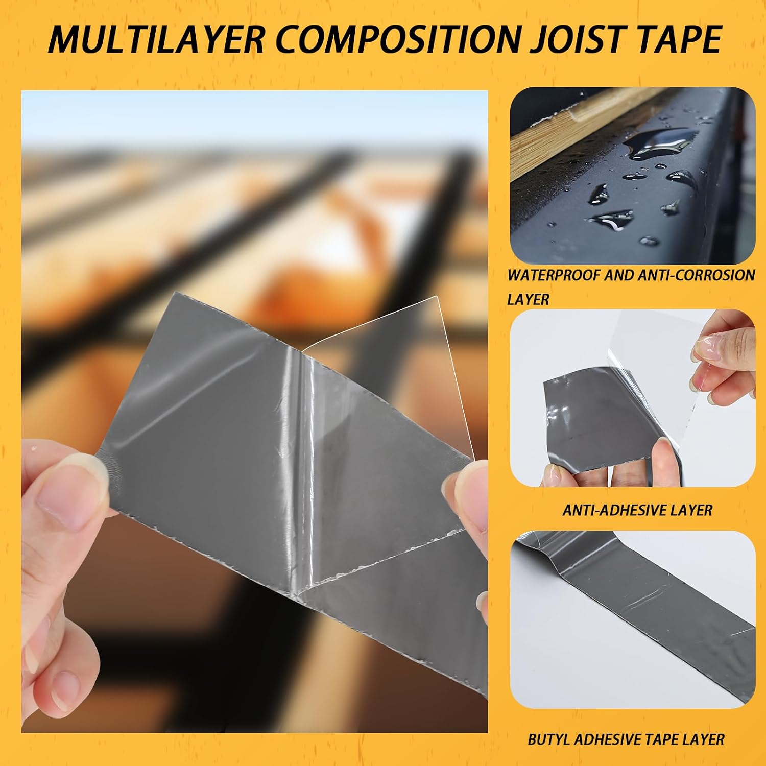 Heelos Joist Tape for Decking 1-5/8''×50'.20 Pack Weather-Resistant Butyl Deck Joist Tape.Waterproof Joist Decking Tape for Flashing Deck Joists and Beams Building Joists. Black
