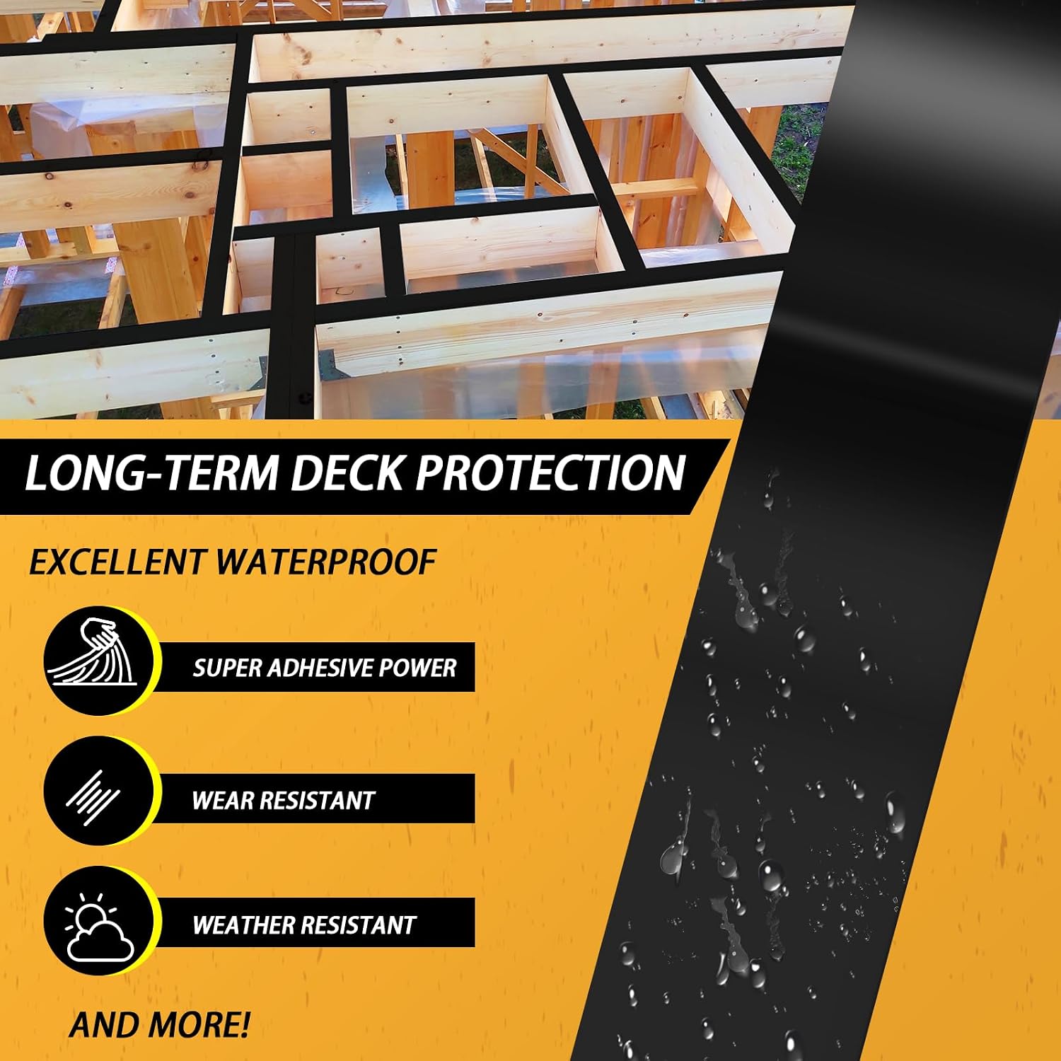 Heelos Joist Tape for Decking 1-5/8''×50'.20 Pack Weather-Resistant Butyl Deck Joist Tape.Waterproof Joist Decking Tape for Flashing Deck Joists and Beams Building Joists. Black