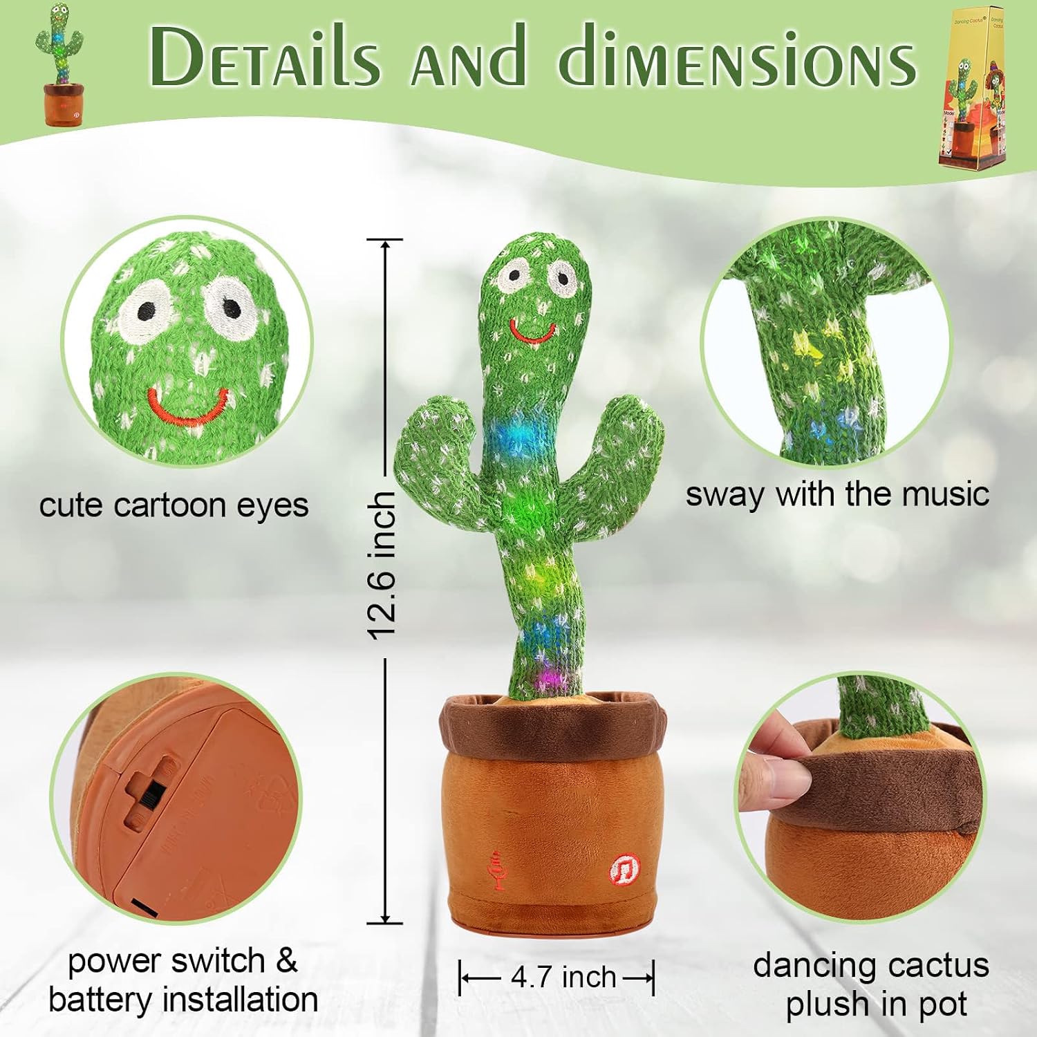 Emoin Dancing Talking Cactus Toy for Baby Boys Girls | Dancing Cactus Singing Mimicking Recording Repeating What You Say Baby Toys Gifts