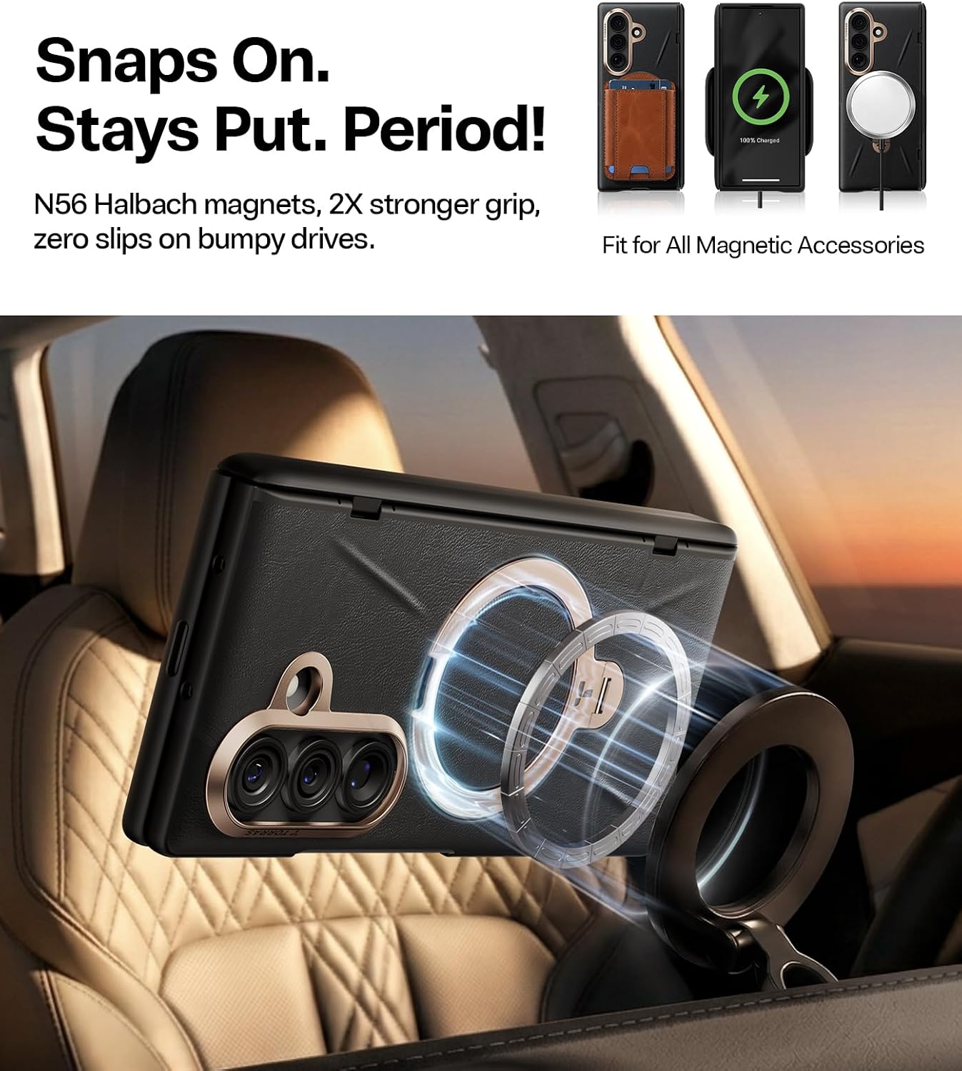 TORRAS Q3 VegSkin for Galaxy Z Fold 8 Ultra Case Leather. Magnetic Stand | Fit for MagSafe. Full Hinge Protection. 2 Screen Protectors. Easy-Clean Silicone Leather Case for Samsung Fold 8 Ultra. Black