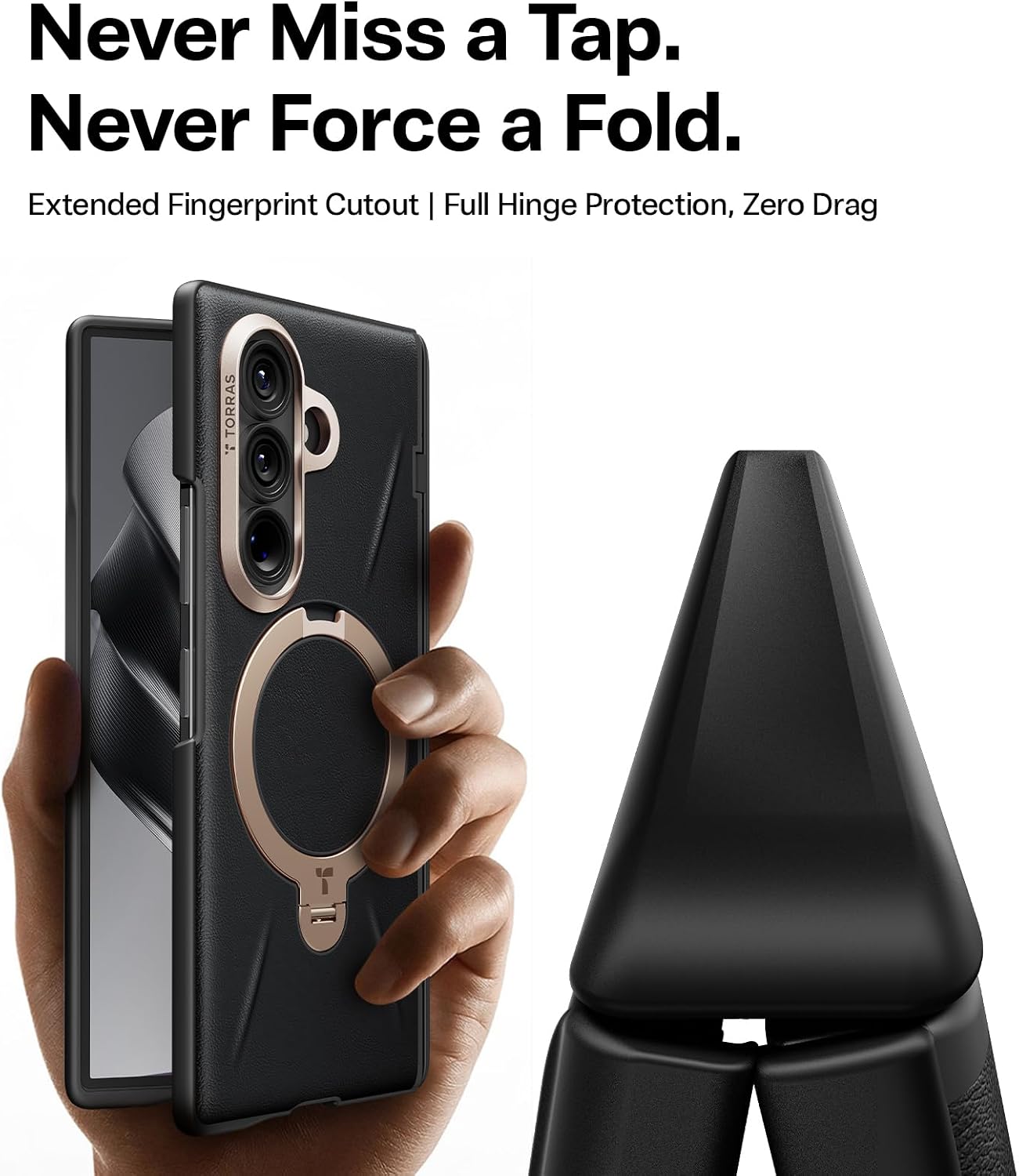 TORRAS Q3 VegSkin for Galaxy Z Fold 8 Ultra Case Leather. Magnetic Stand | Fit for MagSafe. Full Hinge Protection. 2 Screen Protectors. Easy-Clean Silicone Leather Case for Samsung Fold 8 Ultra. Black