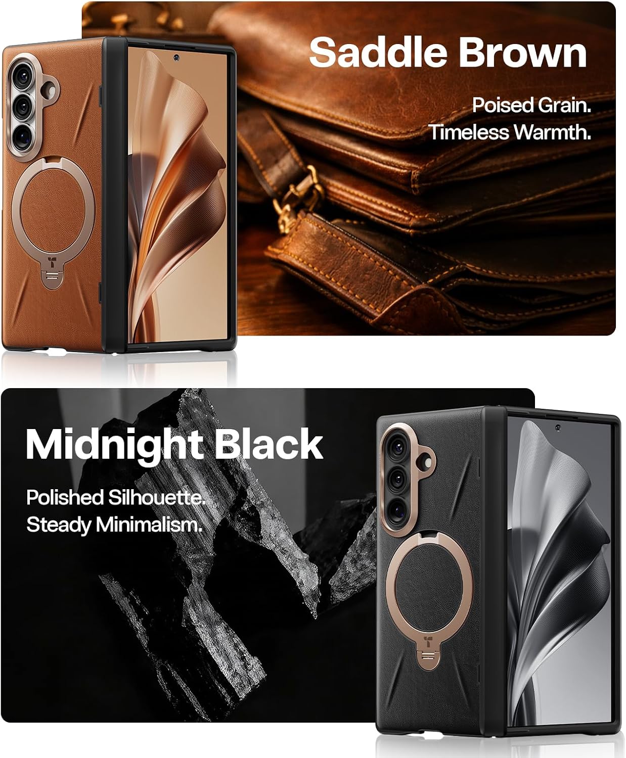 TORRAS Q3 VegSkin for Galaxy Z Fold 8 Ultra Case Leather. Magnetic Stand | Fit for MagSafe. Full Hinge Protection. 2 Screen Protectors. Easy-Clean Silicone Leather Case for Samsung Fold 8 Ultra. Black