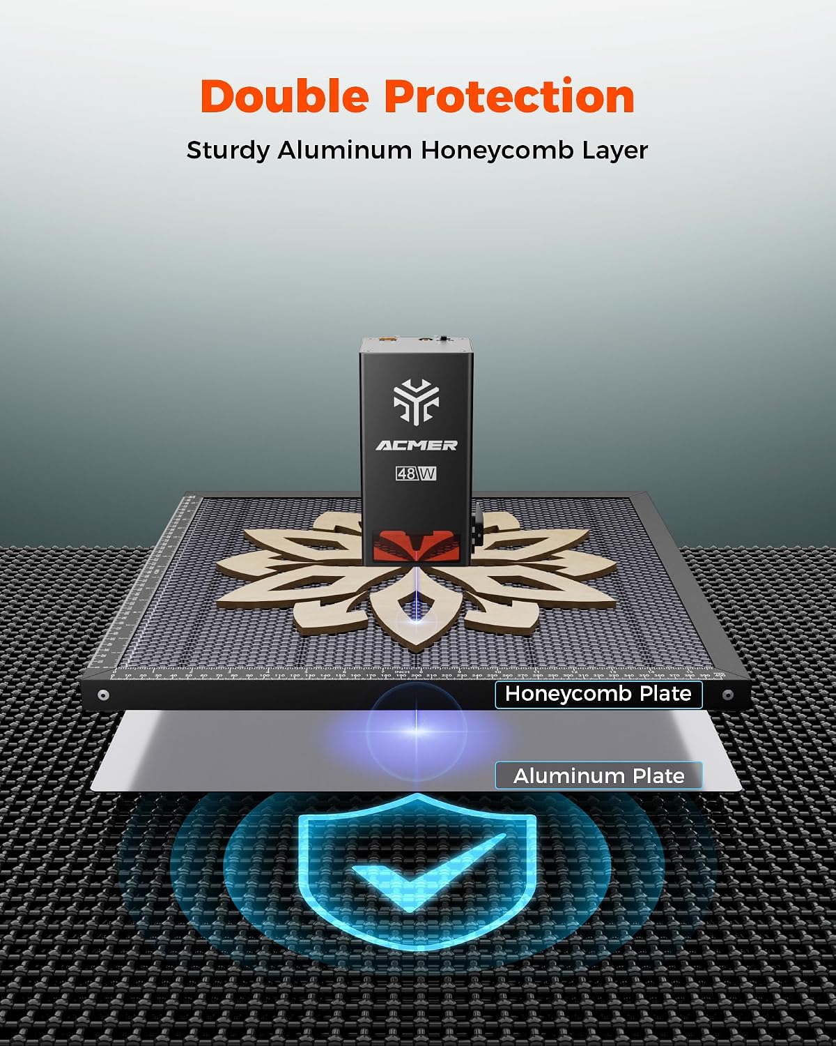 ACMER Honeycomb Laser Bed with Aluminum Plate. 500x500mm Cutting Table | Durable Reusable Cutting Surface for Laser Engravers. Reduce Scorch Marks for Crafts. Signs. Models. and Small-Batch Projects
