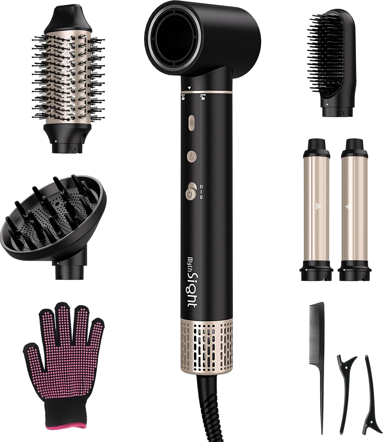 Mythsight StyleVibe 6-in-1 Air Styler with Hair Dryer & Auto-Wrap Curlers | Diffuser. Straightener & Blow Dryer Brush for Fast Drying. Curls. Volume. Smooth Styling and Frizz Control. No Heat Damage