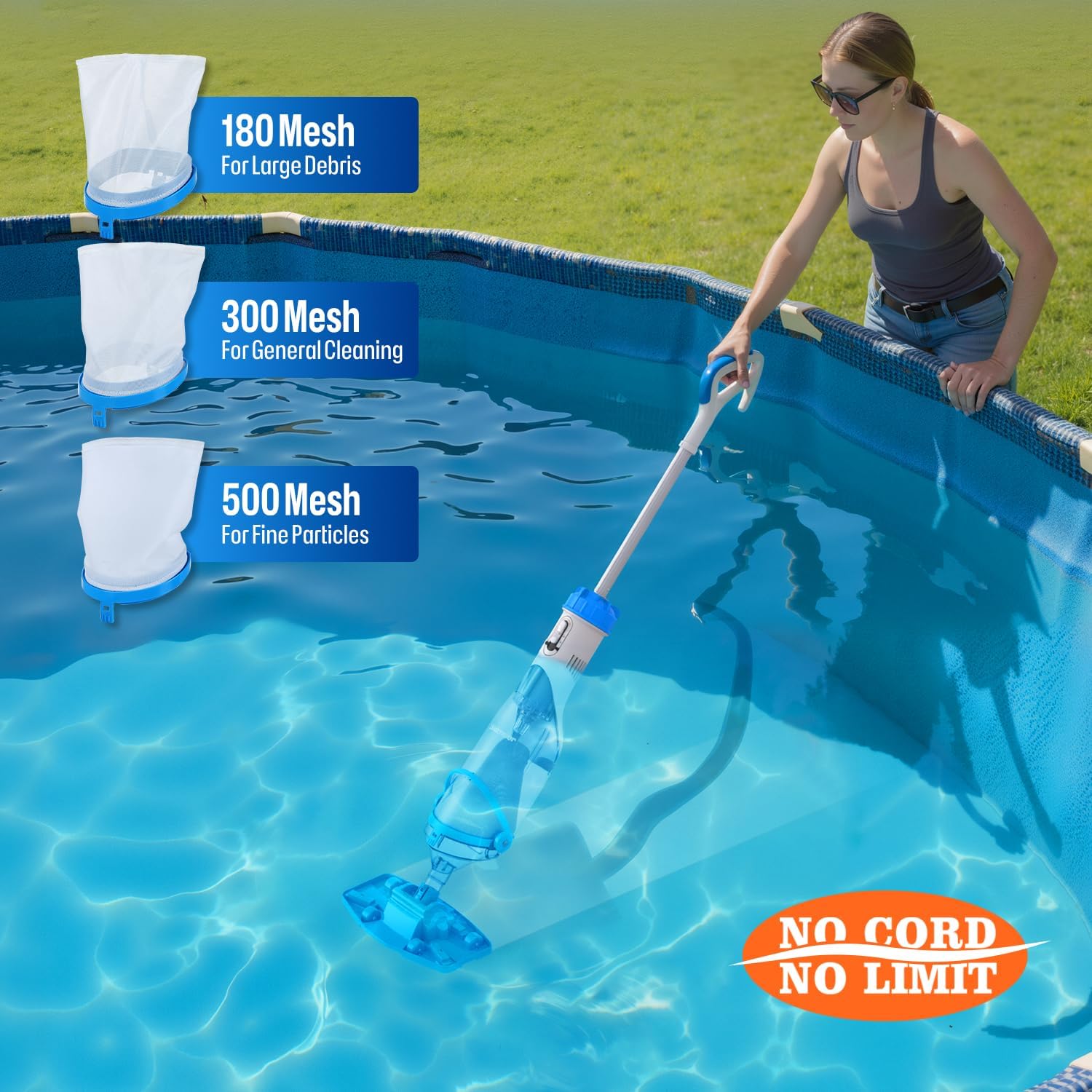 BIELMEIER Handheld Pool Vacuum with Telescopic Pole. Updated Swimming Pool Cleaner 19 GPM Powerful Suction. Cordless Pool Vacuum for Cleaning Above Ground Pools. Inground Pools. Spas. Hot Tubs