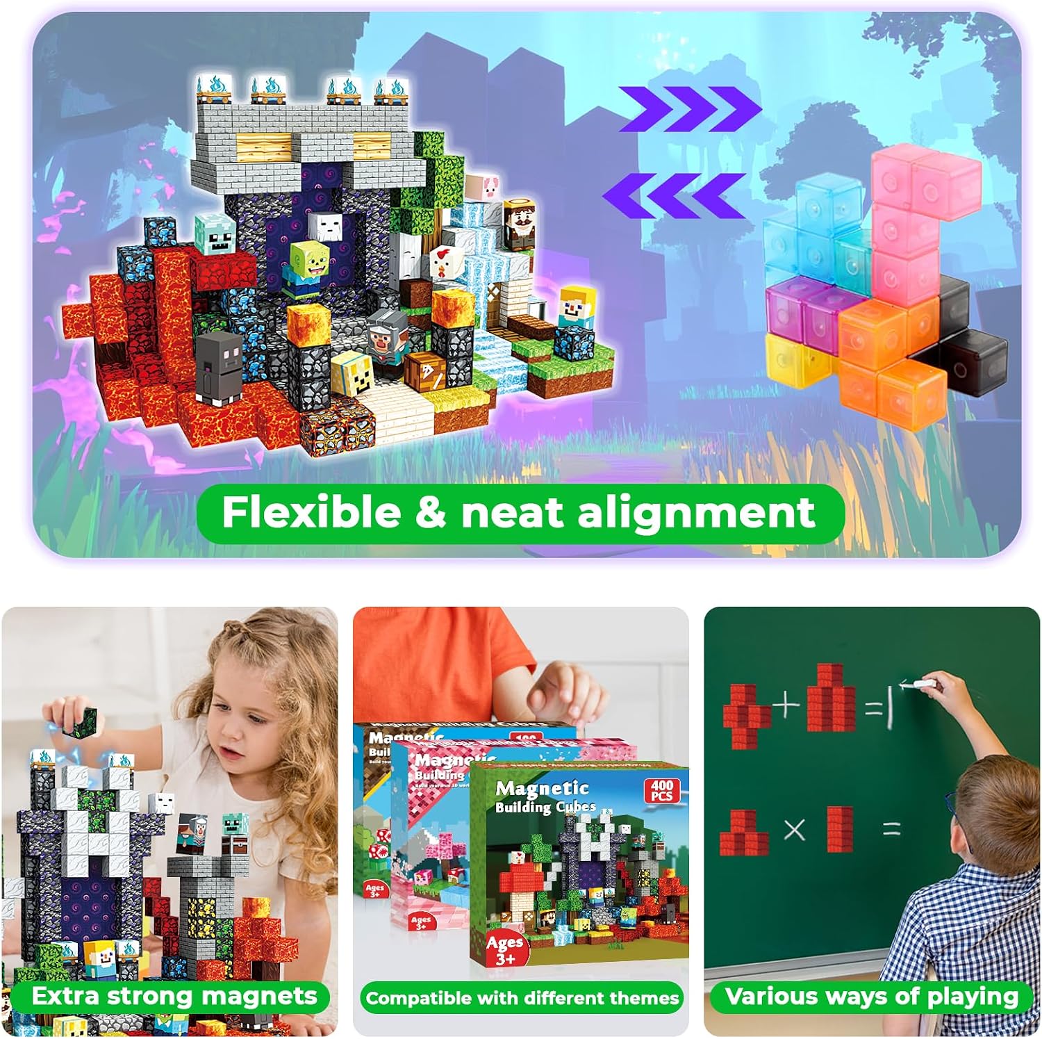 400 PCS Magnetic Blocks - Building Block for Kids. Stacking Magnet Cubes for Boys Girls. STEM Educational Montessori Magnetic Constructions Toys. Sensory Play Game Birthday Gifts Ages 3-12