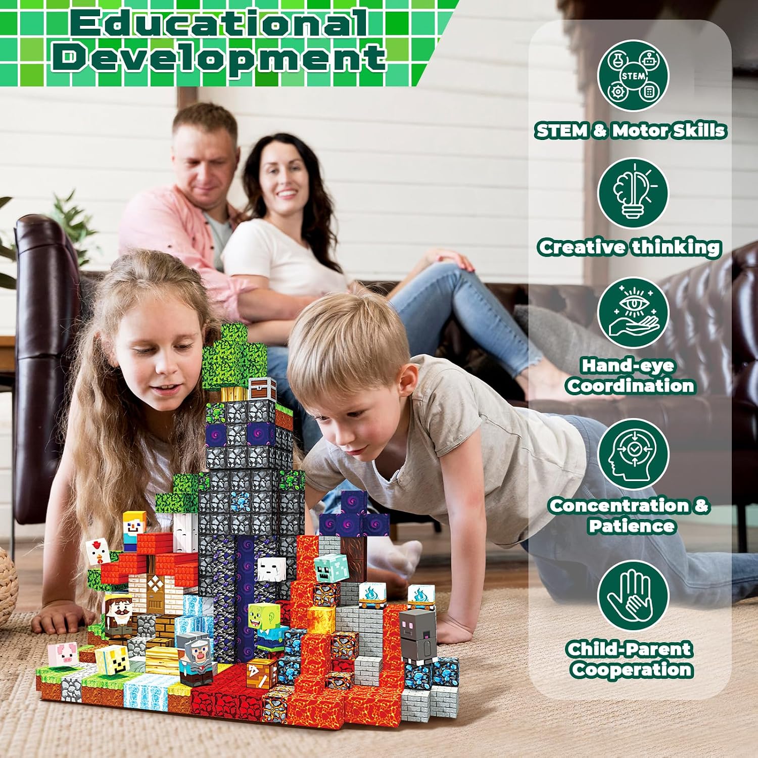 400 PCS Magnetic Blocks - Building Block for Kids. Stacking Magnet Cubes for Boys Girls. STEM Educational Montessori Magnetic Constructions Toys. Sensory Play Game Birthday Gifts Ages 3-12