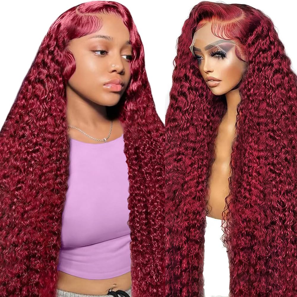 BVLBVL 250% Density 13x6 HD Lace Burgundy Wig Human Hair 20 Inch 99J Deep Wave Lace Front Wigs Human Hair. Pre Plucked Virgin Hair