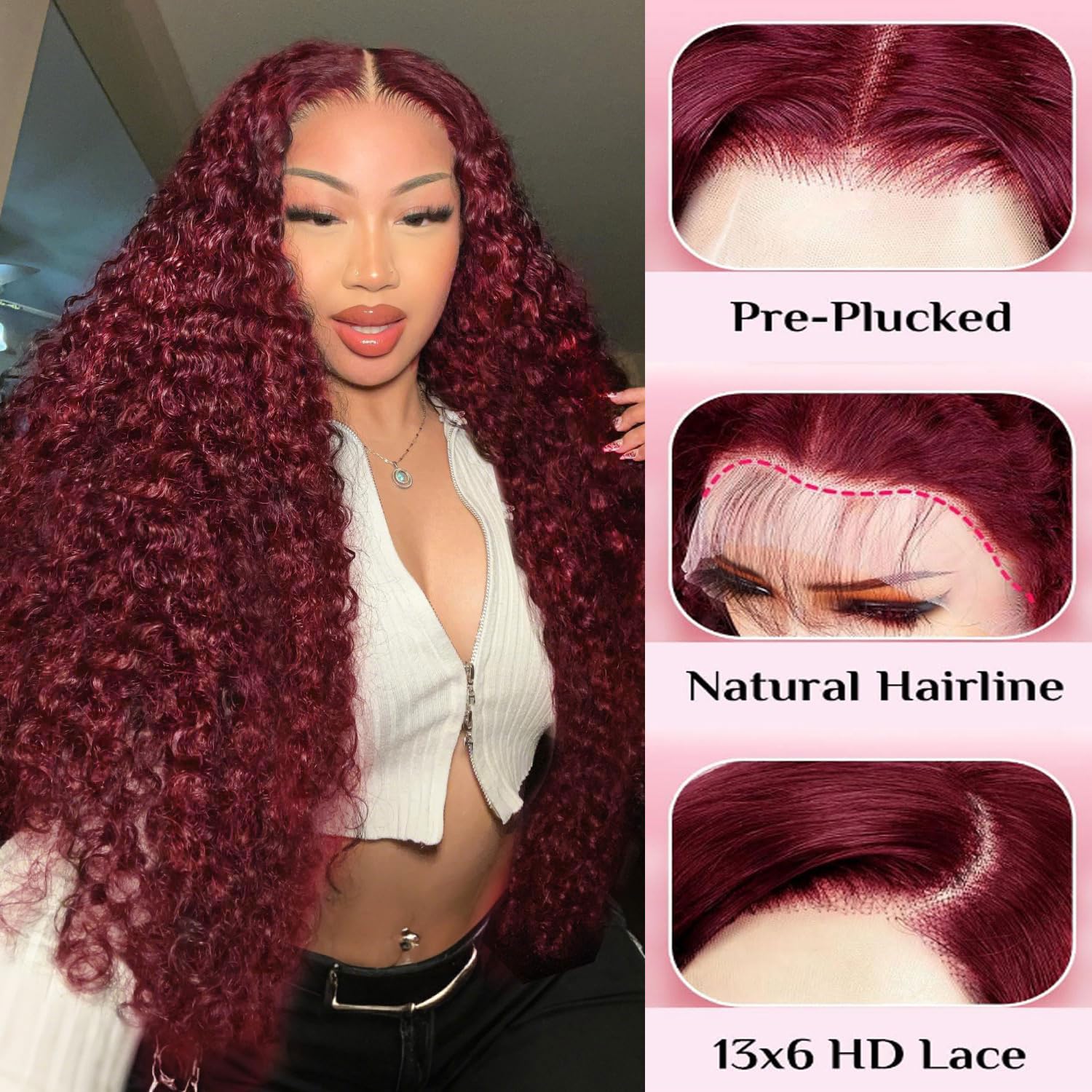 BVLBVL 250% Density 13x6 HD Lace Burgundy Wig Human Hair 20 Inch 99J Deep Wave Lace Front Wigs Human Hair. Pre Plucked Virgin Hair