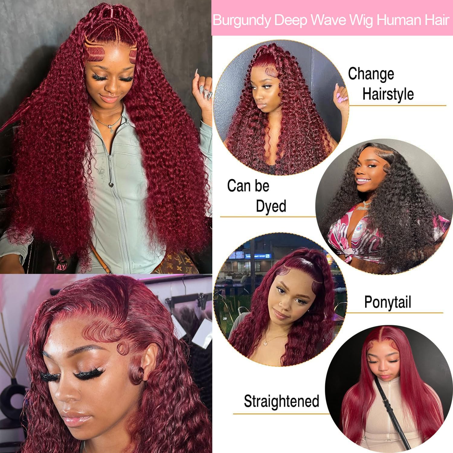 BVLBVL 250% Density 13x6 HD Lace Burgundy Wig Human Hair 20 Inch 99J Deep Wave Lace Front Wigs Human Hair. Pre Plucked Virgin Hair