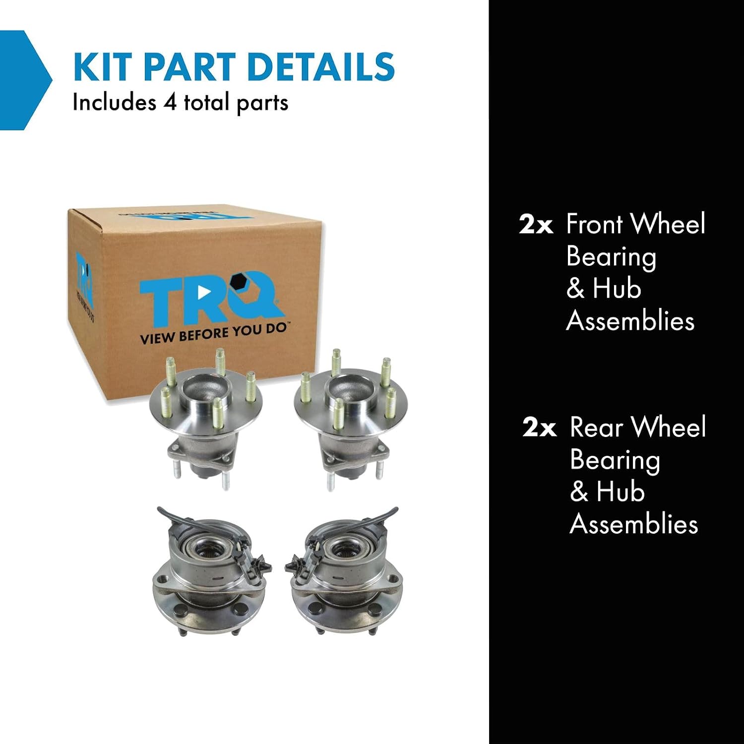 TRQ Front and Rear Wheel Bearing and Hub Assembly Set 4 Piece | For 05-10 Chevrolet Cobalt LS LT 4 Wheel ABS Brakes 5 Lug Wheels 06-11 HHR LS LT 04-07 Saturn Ion 07-09 Pontiac G5