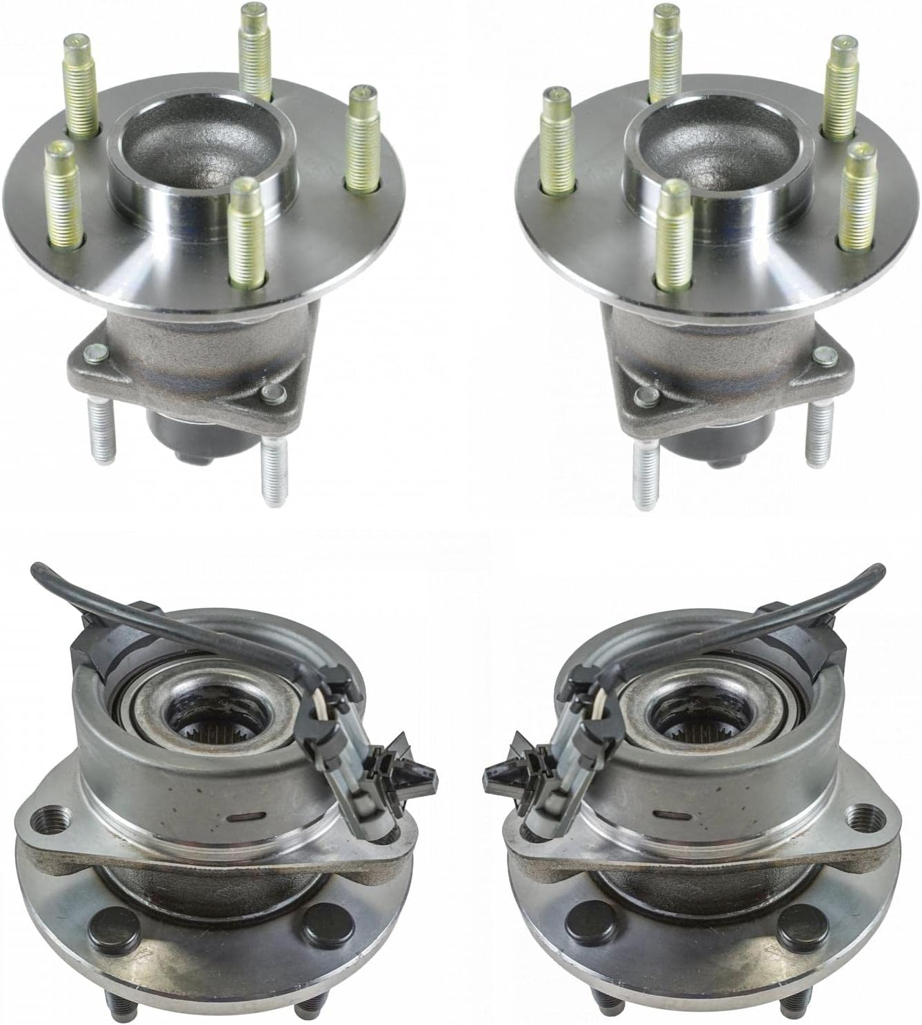 TRQ Front and Rear Wheel Bearing and Hub Assembly Set 4 Piece | For 05-10 Chevrolet Cobalt LS LT 4 Wheel ABS Brakes 5 Lug Wheels 06-11 HHR LS LT 04-07 Saturn Ion 07-09 Pontiac G5