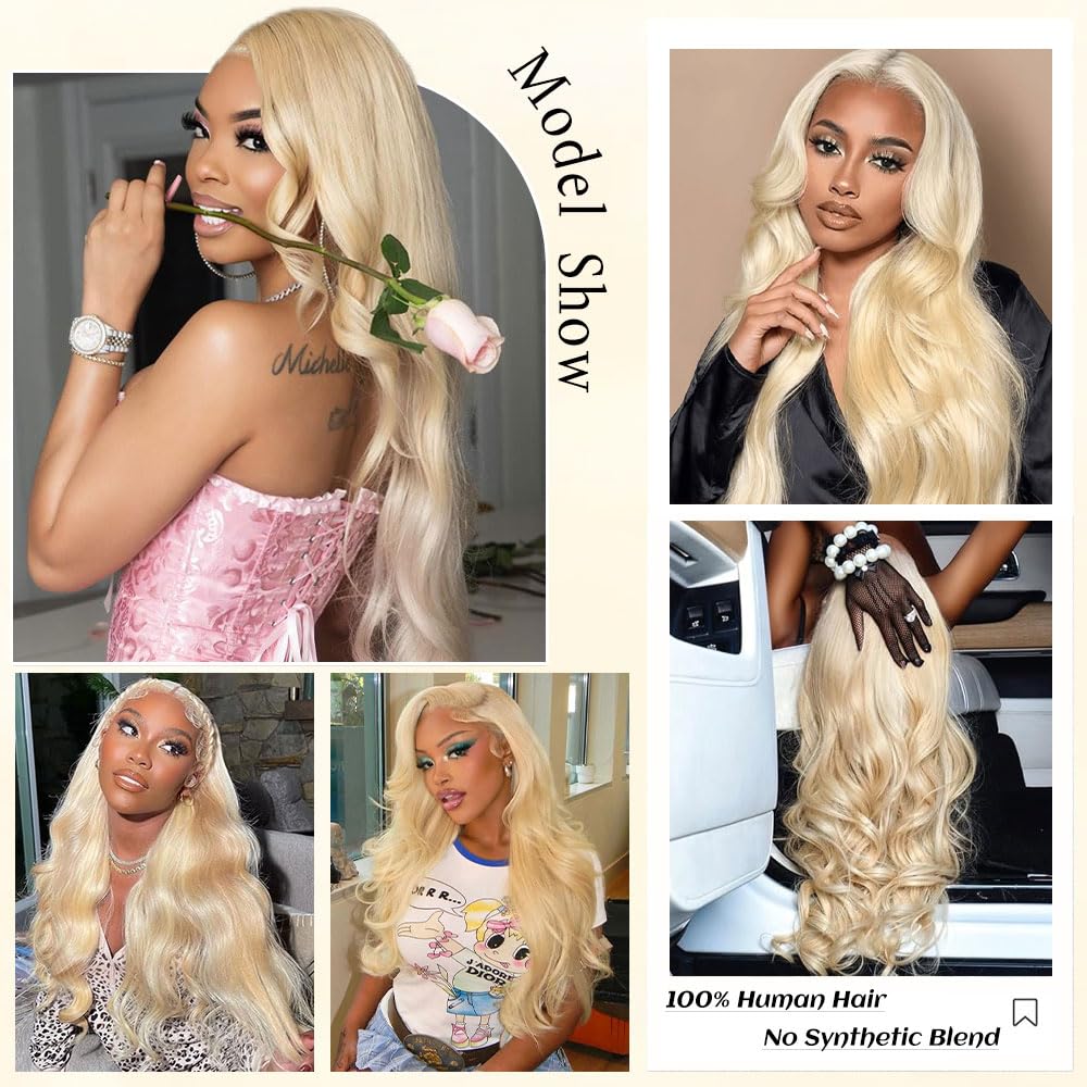 Femca 28 Inch 613 13x6 Lace Front Wig Human Hair 200 Density Body Wave Human Hair Wig 100% Real Human Hair Easily Stained Blend Minimum Shedding Tangle Free Longer life