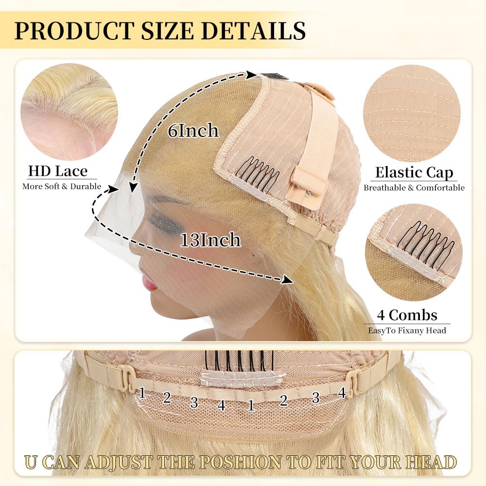 Femca 28 Inch 613 13x6 Lace Front Wig Human Hair 200 Density Body Wave Human Hair Wig 100% Real Human Hair Easily Stained Blend Minimum Shedding Tangle Free Longer life