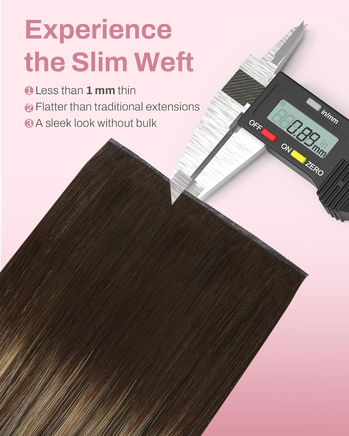 Moresoo Clip in Human Hair Extensions. Balayage Brown. Seamless Genius Weft | Hair extensions clip ins. balayage medium brown to warm caramel. 20inch 130g 7pcs. for weddings. long layered romantic glam