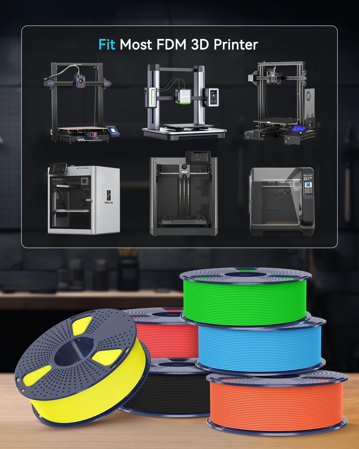 SUNLU High Speed PETG Filament 1.75mm. 10 Colors. 10KG Bundle | Less Stringing. Good Layer Adhesion. 1kg per Spool. Pack of 10. Black+White+Grey+Red+Orange+Pink+Sky Blue+Green+Yellow+Blue