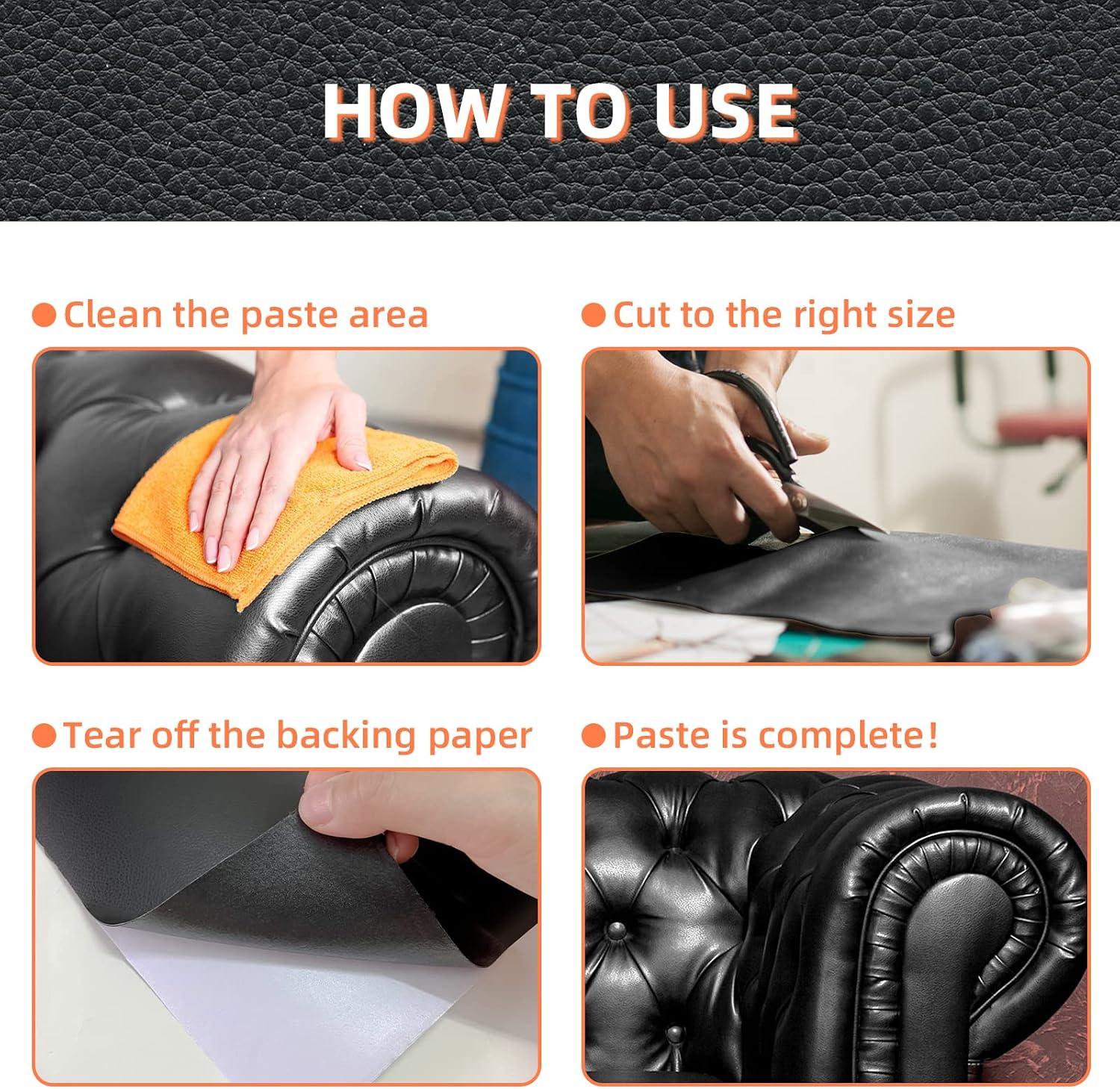 DXBULL Large Leather Repair Kit Self Adhesive Leather Tape Waterproof. DIY Leather Patch for Couches Car Seats Furniture Kitchen Cabinets Wall 47.2 x 78.7 inch (Black)