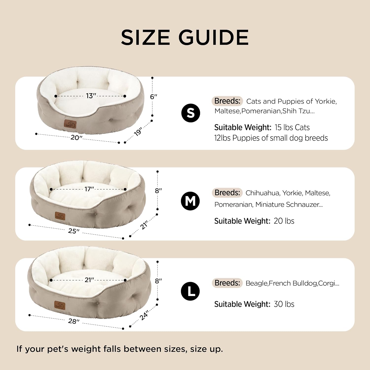 Bedsure Small Dog Bed Washable.Round Cat Beds for Indoor Cats.20in Brown | Soft Plush Pet Bed.Dog Beds for Small Dogs for Puppy and Kittens.Anti-Slip Bottom.Easy to Clean