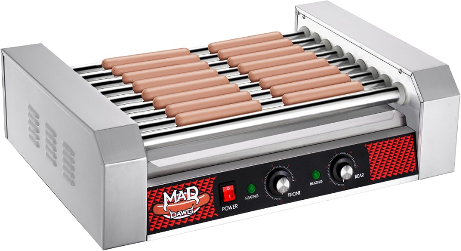 Great Northern Popcorn Hot Dog Roller Machine | Stainless-Steel Cooker with 9 Rollers to Cook Up to 24 Hot Dogs - Concession Stand Supplies