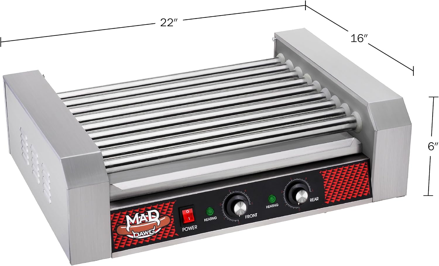 Great Northern Popcorn Hot Dog Roller Machine | Stainless-Steel Cooker with 9 Rollers to Cook Up to 24 Hot Dogs - Concession Stand Supplies
