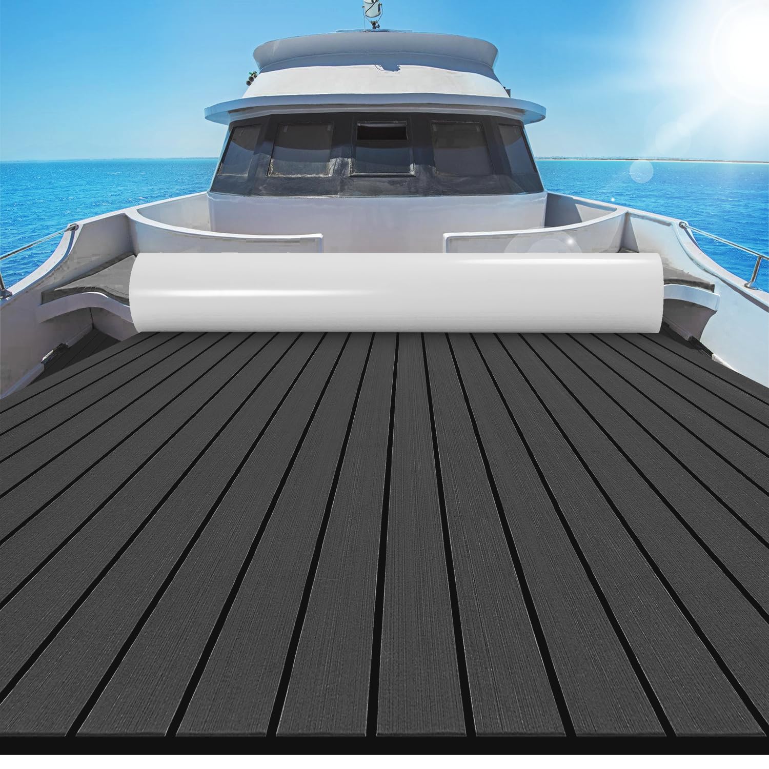 PrimeZone 2PCS EVA Foam Boat Flooring 94.5 x 47.2 Sea Marine Boat Decking | Non-Slip Self-Adhesive Flooring Sheet. Large Boating Mat for Pontoon Motor Jon Boats Yacht Kayak RV Floor. Dark Grey Stripe