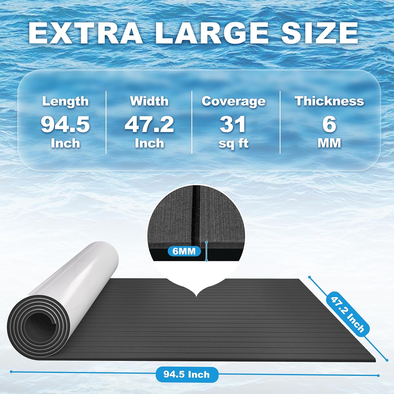 PrimeZone 2PCS EVA Foam Boat Flooring 94.5 x 47.2 Sea Marine Boat Decking | Non-Slip Self-Adhesive Flooring Sheet. Large Boating Mat for Pontoon Motor Jon Boats Yacht Kayak RV Floor. Dark Grey Stripe