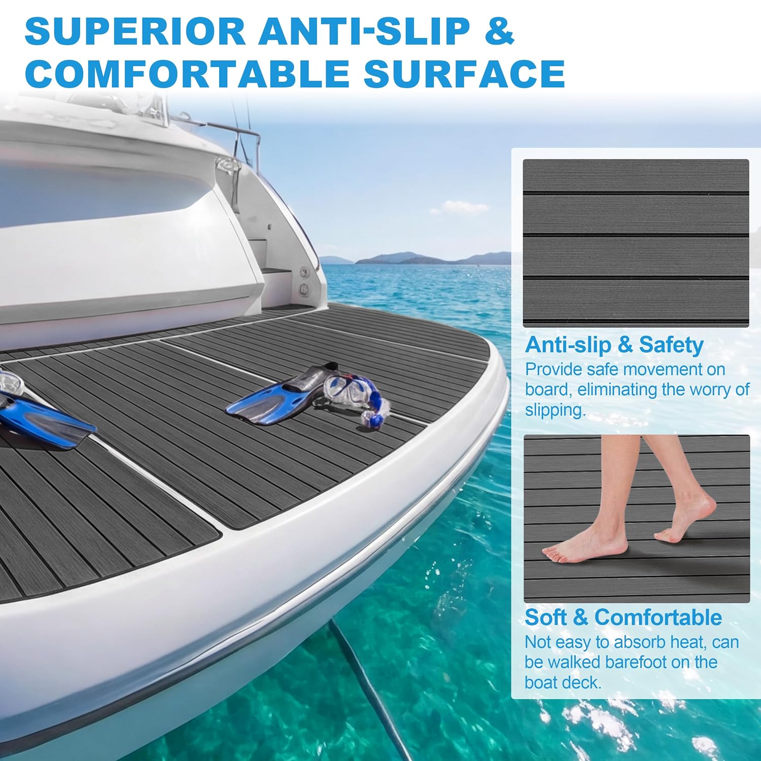 PrimeZone 2PCS EVA Foam Boat Flooring 94.5 x 47.2 Sea Marine Boat Decking | Non-Slip Self-Adhesive Flooring Sheet. Large Boating Mat for Pontoon Motor Jon Boats Yacht Kayak RV Floor. Dark Grey Stripe