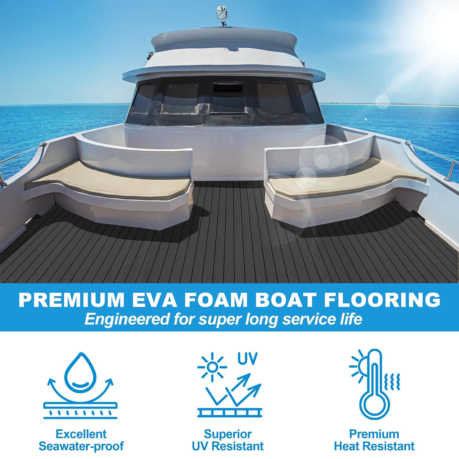 PrimeZone 2PCS EVA Foam Boat Flooring 94.5 x 47.2 Sea Marine Boat Decking | Non-Slip Self-Adhesive Flooring Sheet. Large Boating Mat for Pontoon Motor Jon Boats Yacht Kayak RV Floor. Dark Grey Stripe