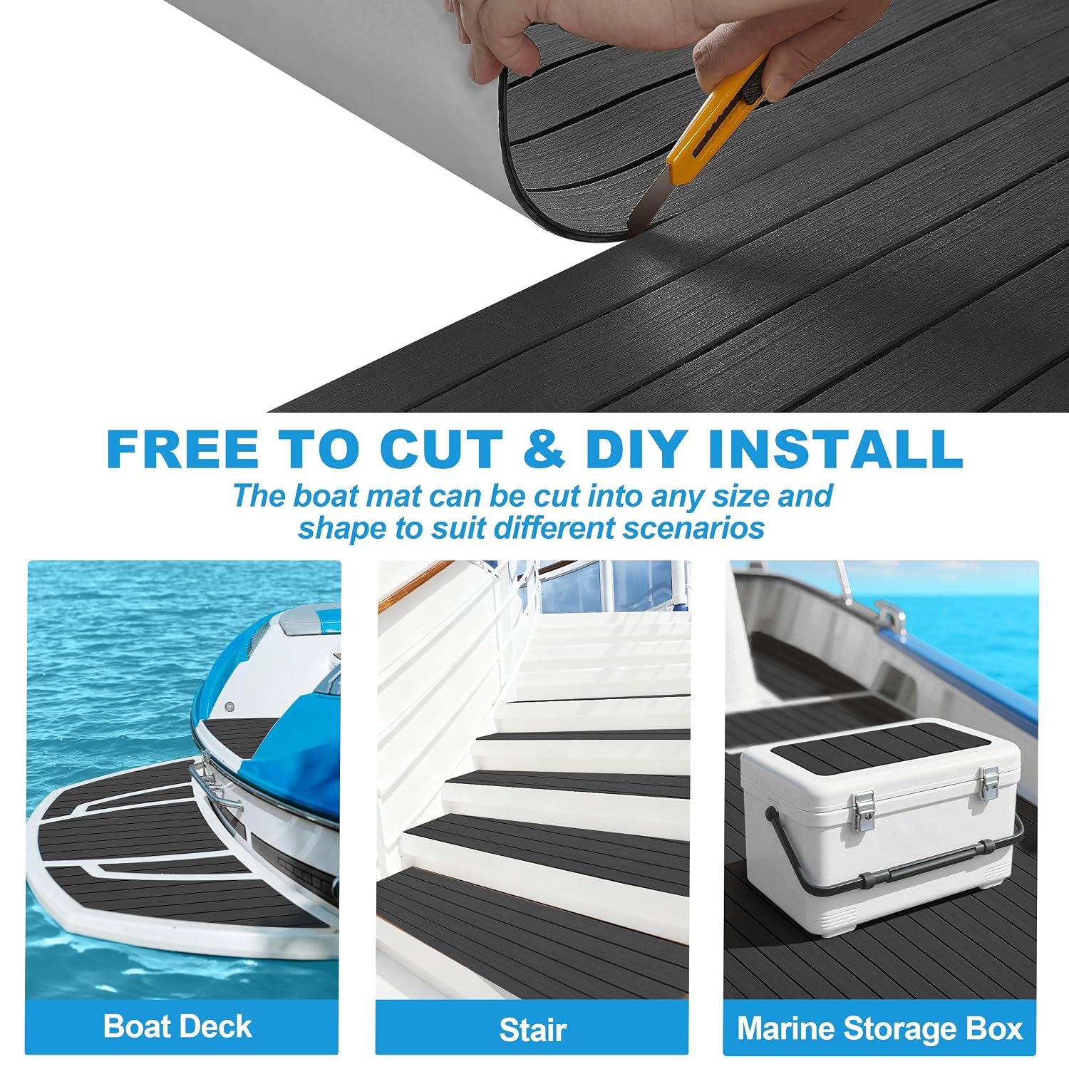 PrimeZone 2PCS EVA Foam Boat Flooring 94.5 x 47.2 Sea Marine Boat Decking | Non-Slip Self-Adhesive Flooring Sheet. Large Boating Mat for Pontoon Motor Jon Boats Yacht Kayak RV Floor. Dark Grey Stripe