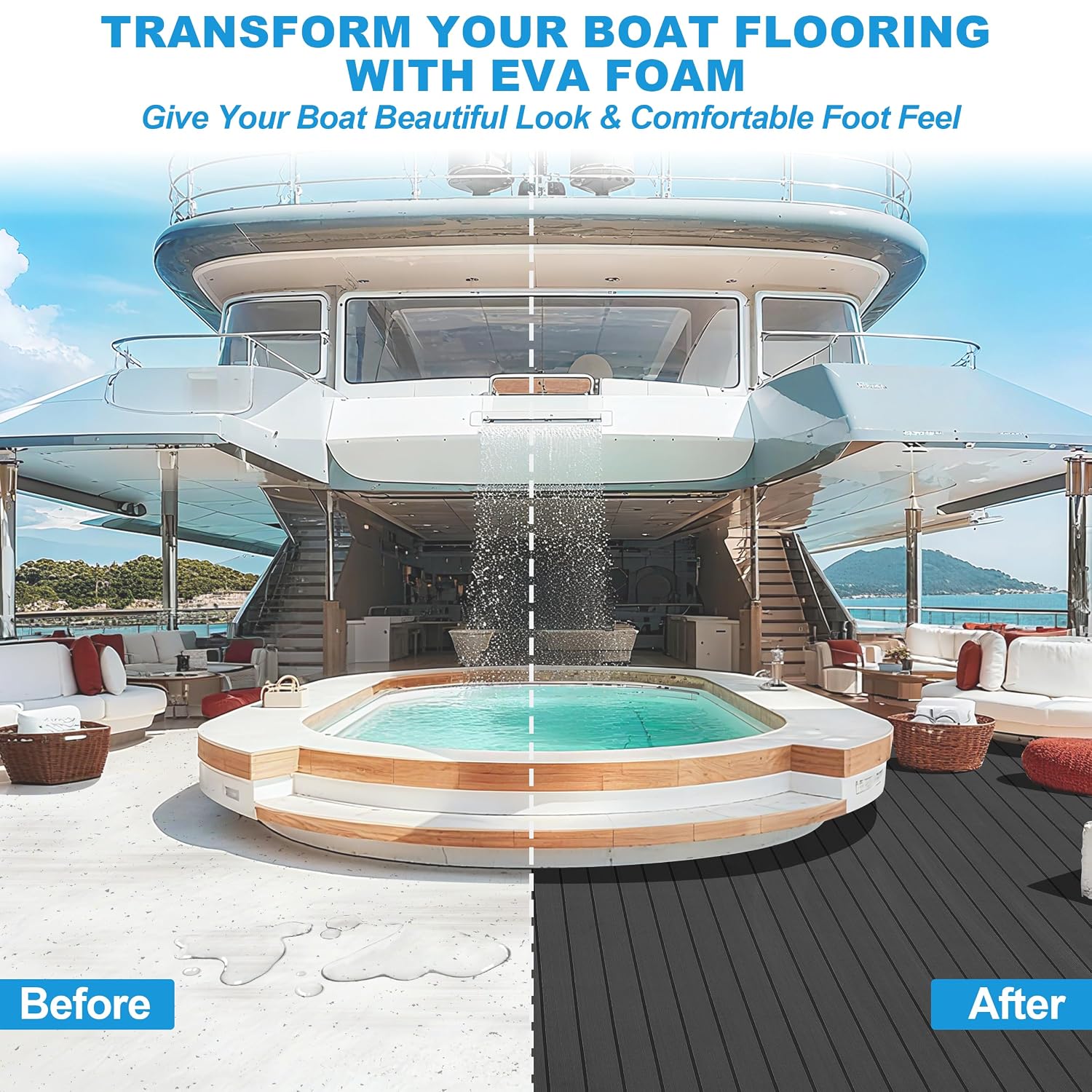 PrimeZone 2PCS EVA Foam Boat Flooring 94.5 x 47.2 Sea Marine Boat Decking | Non-Slip Self-Adhesive Flooring Sheet. Large Boating Mat for Pontoon Motor Jon Boats Yacht Kayak RV Floor. Dark Grey Stripe