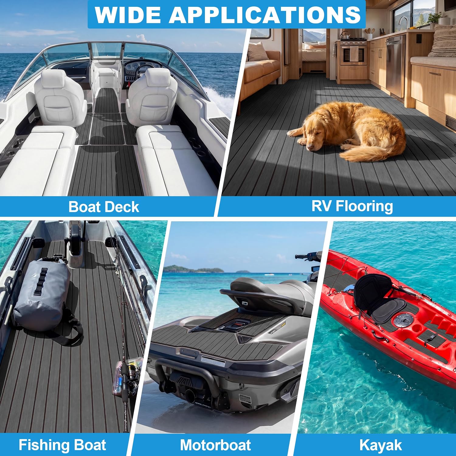 PrimeZone 2PCS EVA Foam Boat Flooring 94.5 x 47.2 Sea Marine Boat Decking | Non-Slip Self-Adhesive Flooring Sheet. Large Boating Mat for Pontoon Motor Jon Boats Yacht Kayak RV Floor. Dark Grey Stripe