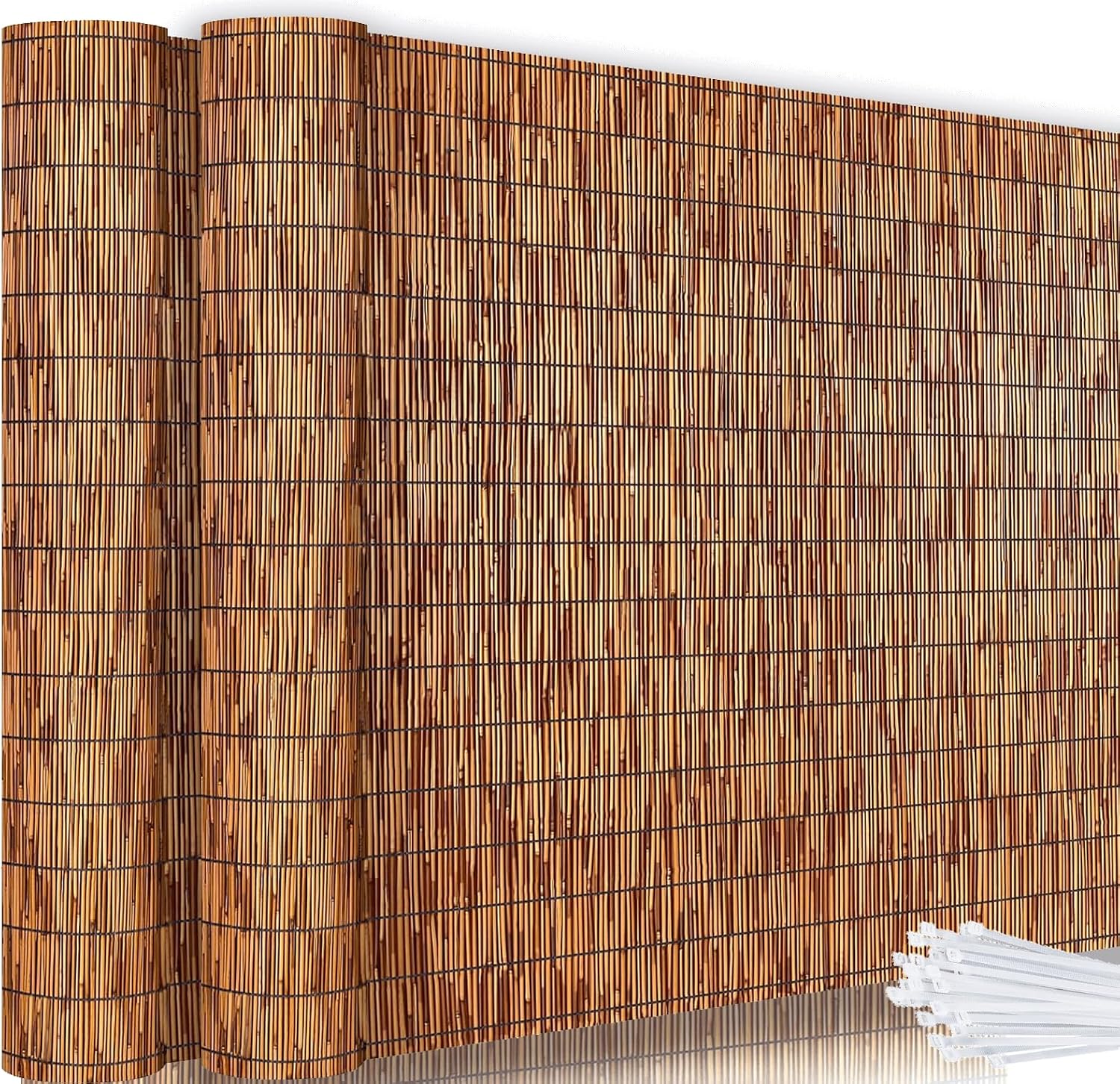 KOIUEYW Bamboo Reed Fencing. Light Russet Bamboo Fence Rolls 6ft High. Decorative Privacy Screen Reed Curtains for Patio Balcony Garden Backyard Outdoor. 6 x 16 FT (2 Pcs)