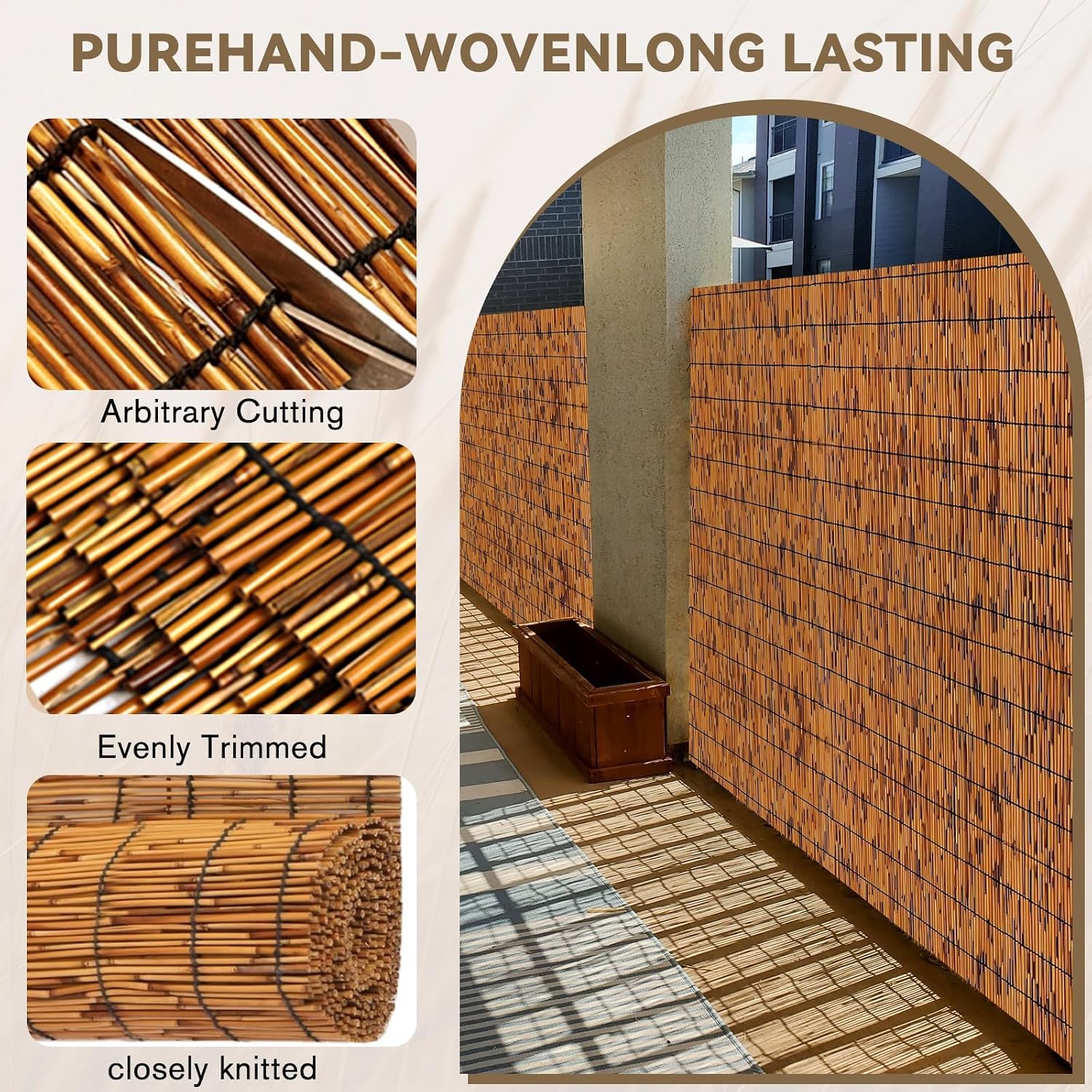 KOIUEYW Bamboo Reed Fencing. Light Russet Bamboo Fence Rolls 6ft High. Decorative Privacy Screen Reed Curtains for Patio Balcony Garden Backyard Outdoor. 6 x 16 FT (2 Pcs)