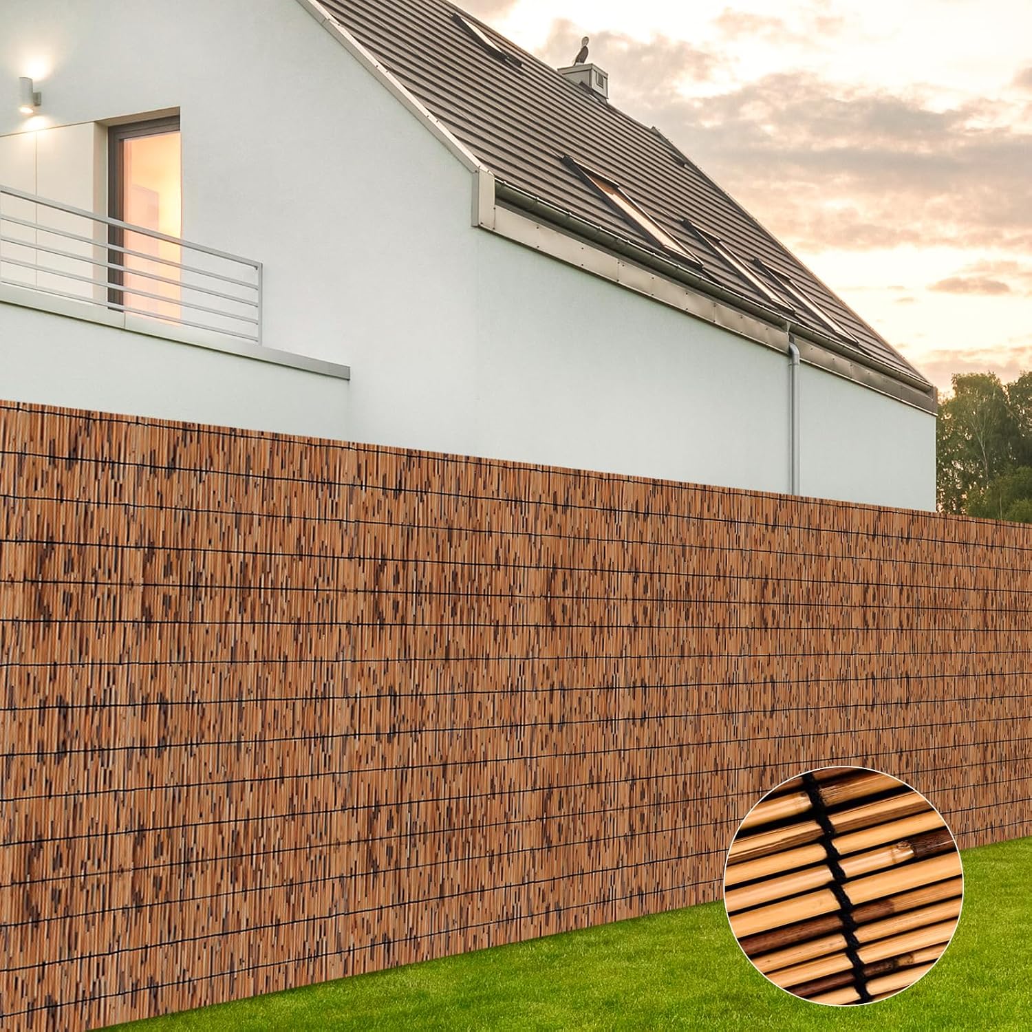 KOIUEYW Bamboo Reed Fencing. Light Russet Bamboo Fence Rolls 6ft High. Decorative Privacy Screen Reed Curtains for Patio Balcony Garden Backyard Outdoor. 6 x 16 FT (2 Pcs)
