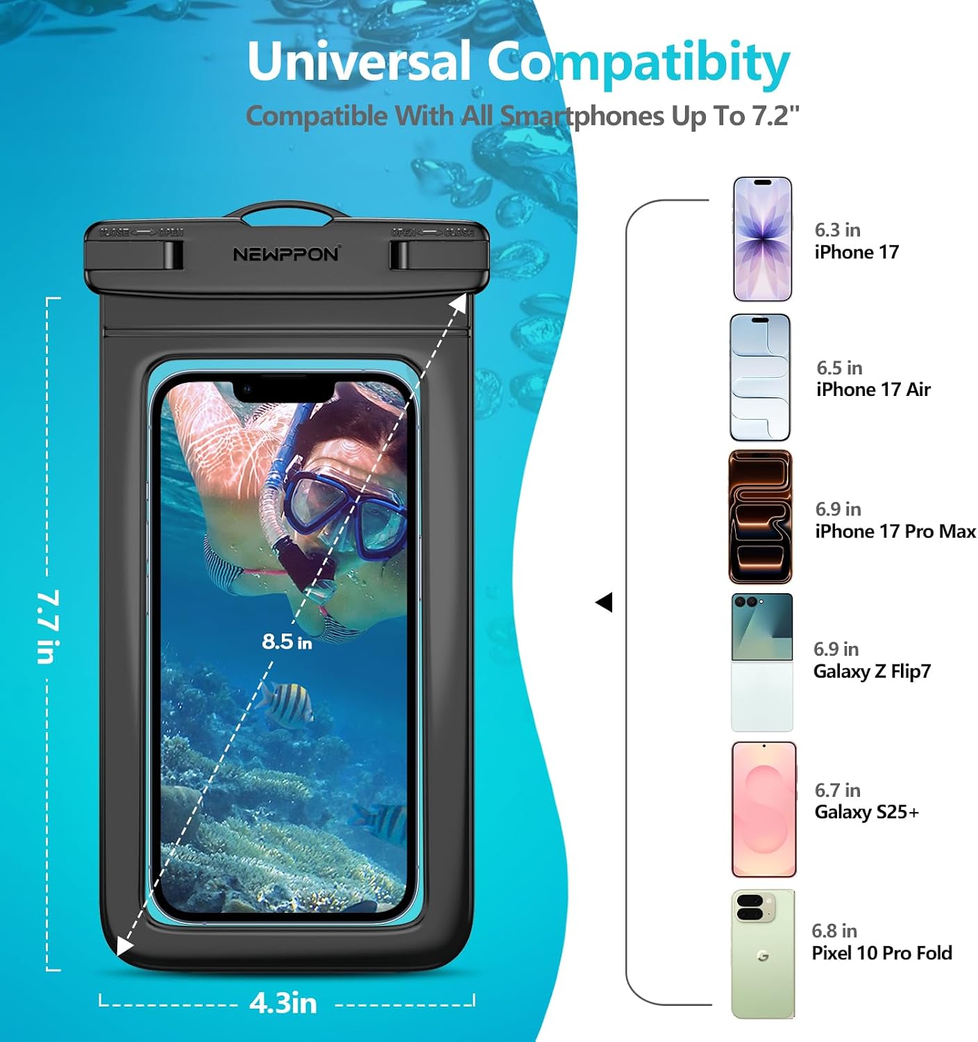 100 Pack 8.5 Waterproof Cell Phone Pouch - Underwater Dry Bag Case Lanyard - Water Proof Clear Holder Protector for iPhone 17 16 15 Pro Max Plus Samsung Galaxy S25 S24 Ultra Note for Beach Swimming