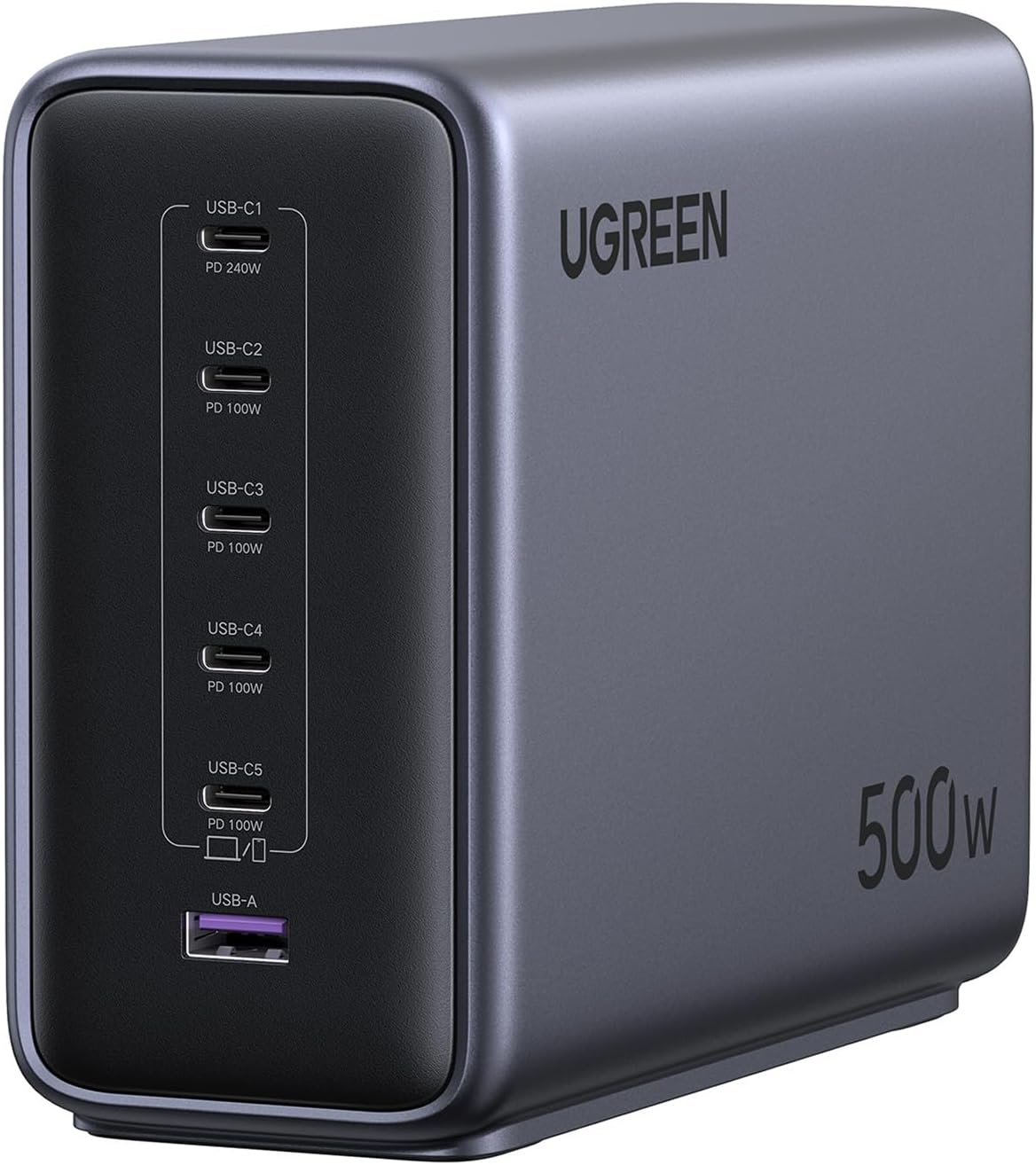 UGREEN Nexode 500W GaN Charging Station. 6-Port USB-C & USB-A with 240W Single Port. Smart Temperature Control & Space-Saving Design for iPhone 17/16/15. Galaxy S25/S24. MacBook Pro/Air. iPad. Laptops