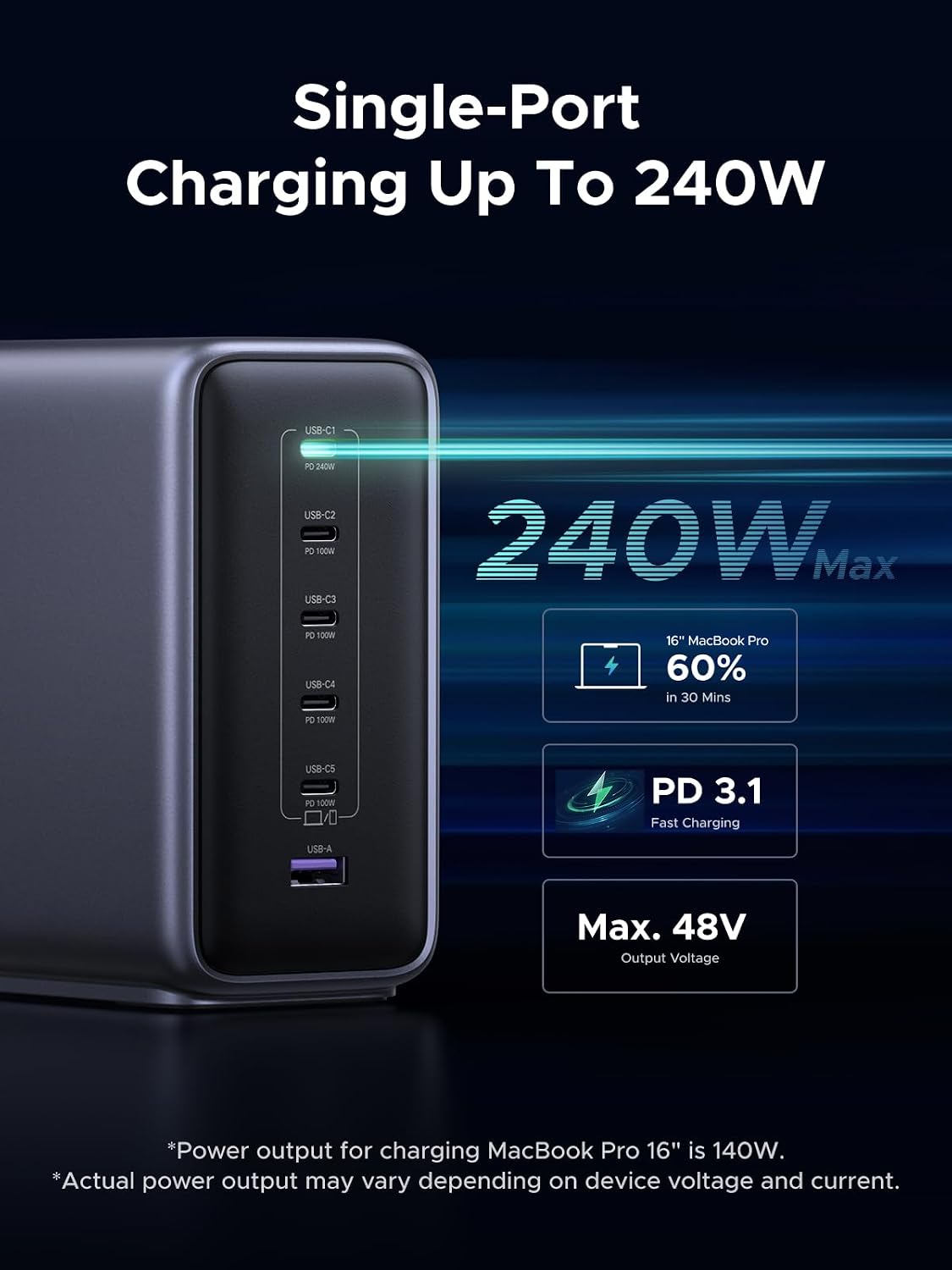 UGREEN Nexode 500W GaN Charging Station. 6-Port USB-C & USB-A with 240W Single Port. Smart Temperature Control & Space-Saving Design for iPhone 17/16/15. Galaxy S25/S24. MacBook Pro/Air. iPad. Laptops