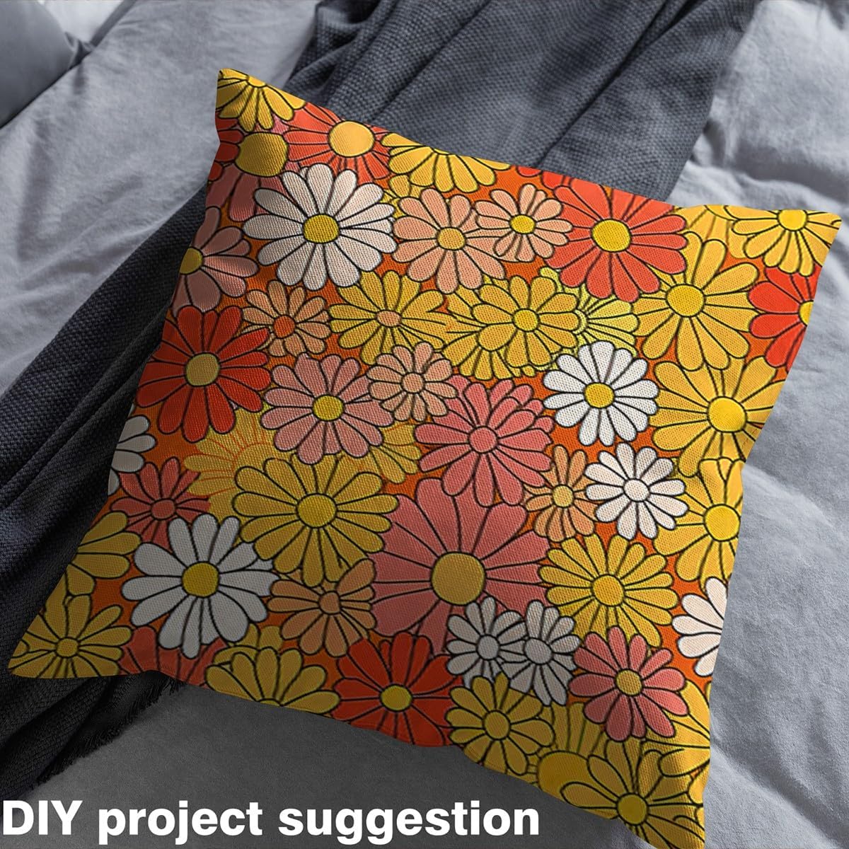 Feelyou Retro Hippie Flower Fabric By The Yard 10 Yards Kids 60s 70s Groovy Soft Flannel Fabric for Boys Vintage Boho Plant Floral Botanical Upholstery for Chairs Orange
