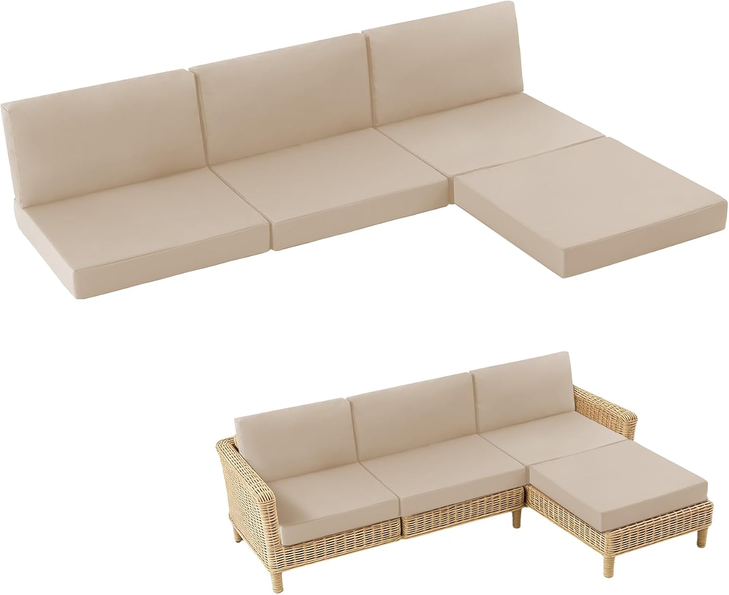 MuaMelop 7-Piece Patio Furniture Cushions Set. Replacement Outdoor Cushions for 4-Seat Patio Sectional. Waterproof & Fade Resistant Deep Seat Cushion for Outdoor Sofa. Beige