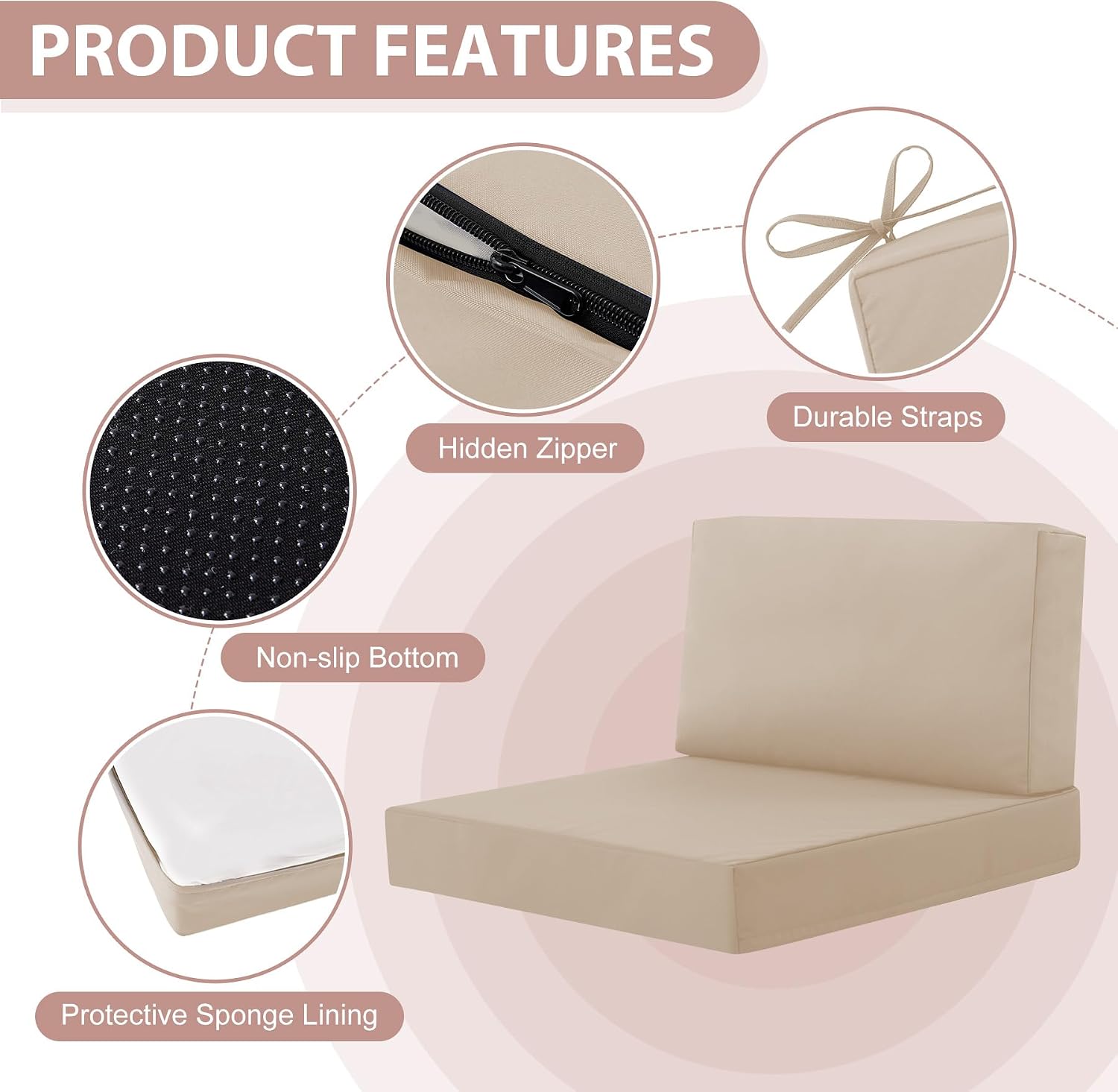 MuaMelop 7-Piece Patio Furniture Cushions Set. Replacement Outdoor Cushions for 4-Seat Patio Sectional. Waterproof & Fade Resistant Deep Seat Cushion for Outdoor Sofa. Beige